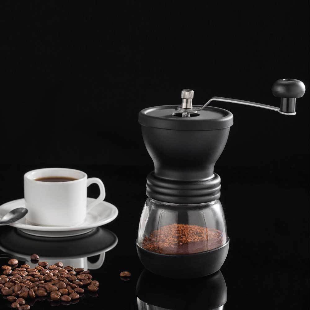 Coffee Bean Grinder - Manual Hand Stainless Ceramic Burr Core Glass Jar Nut Mill 8