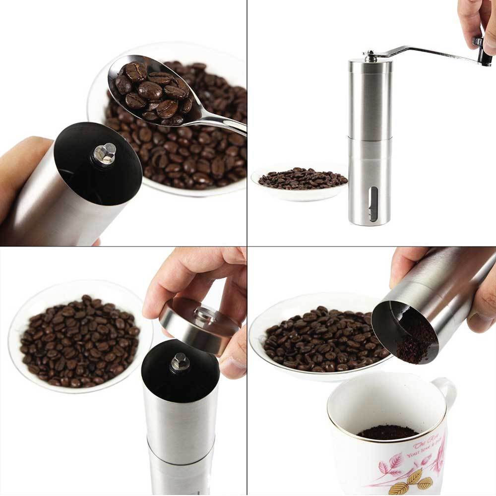 Coffee Bean Grinder - Stainless Steel Ceramic Burr Manual Hand Crank Nut Mill 6