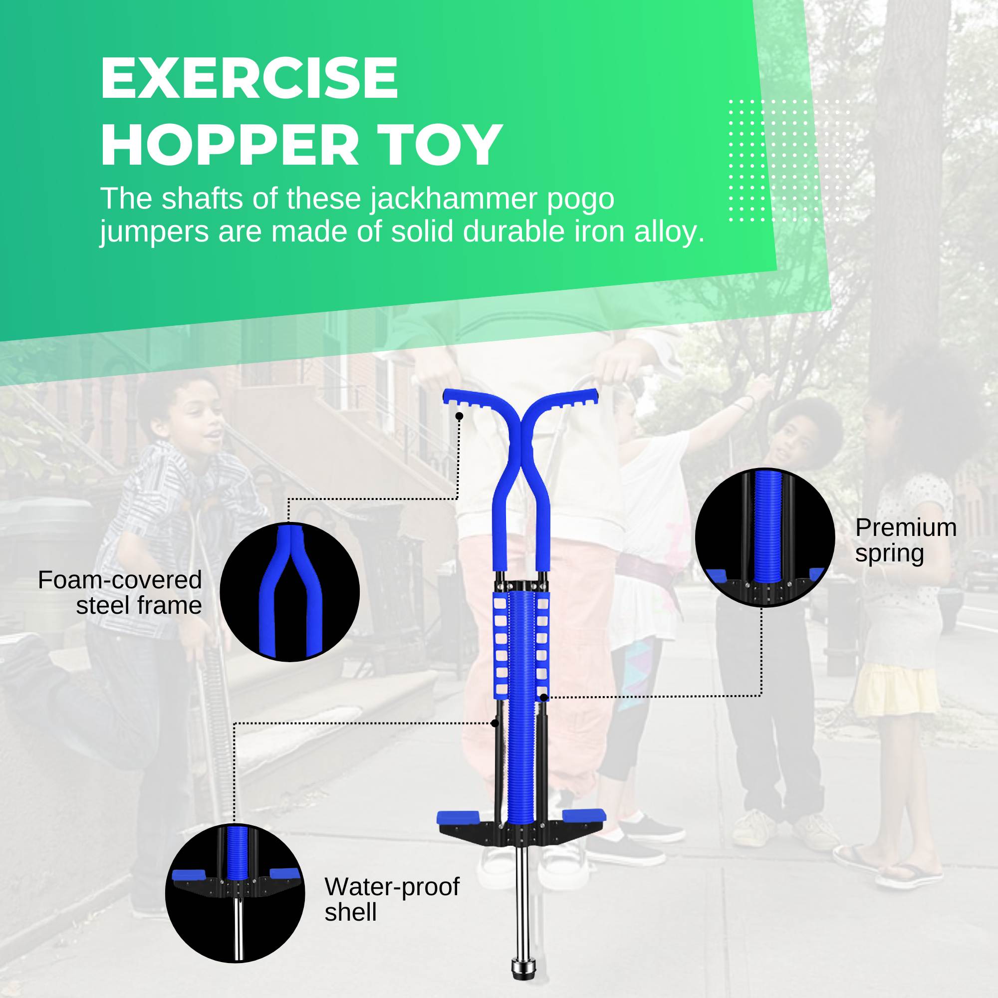 Blue Pogo Stick Kids - Childrens Jumping Jackhammer Exercise Hopper Toy 4