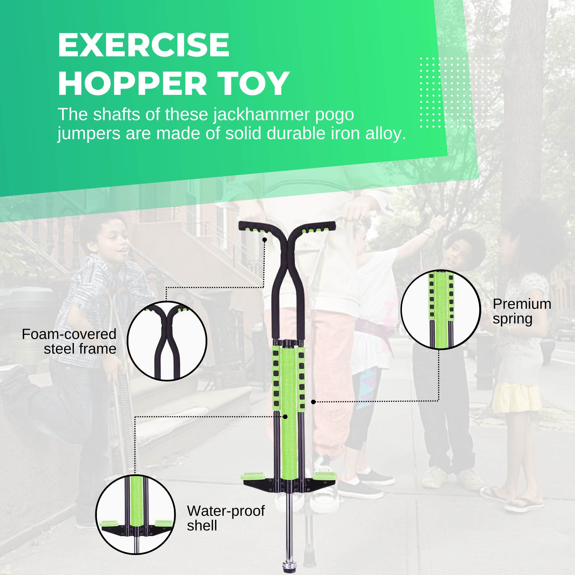 Green Pogo Stick Kids - Childrens Jumping Jackhammer Exercise Hopper Toy 4