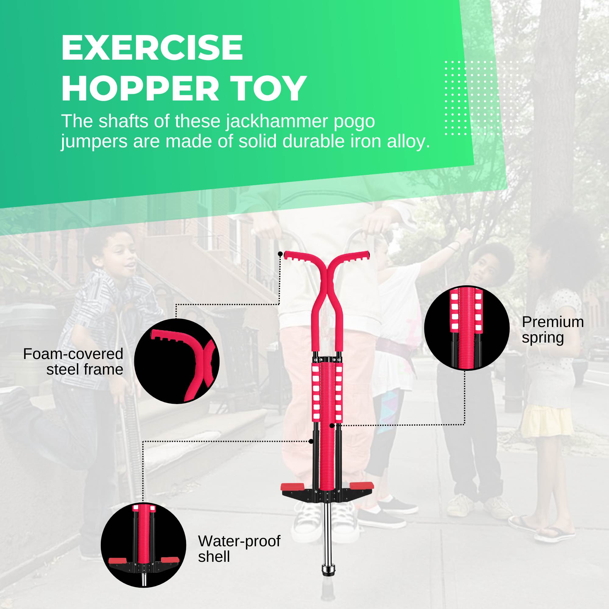 Red Pogo Stick Kids - Childrens Jumping Jackhammer Exercise Hopper Toy 4