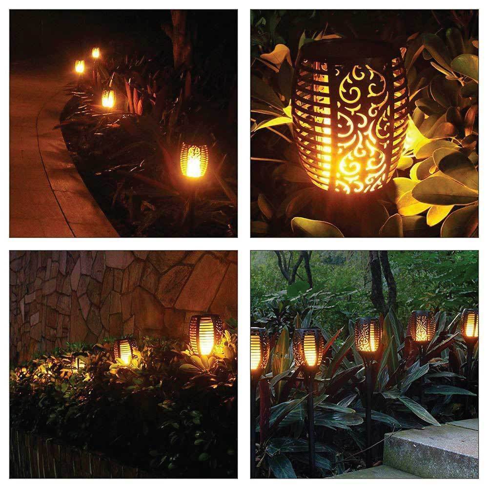 96 LED Bulbs Torch Solar Garden Outdoor Flame Dancing Flickering Light Auto Lamp 8