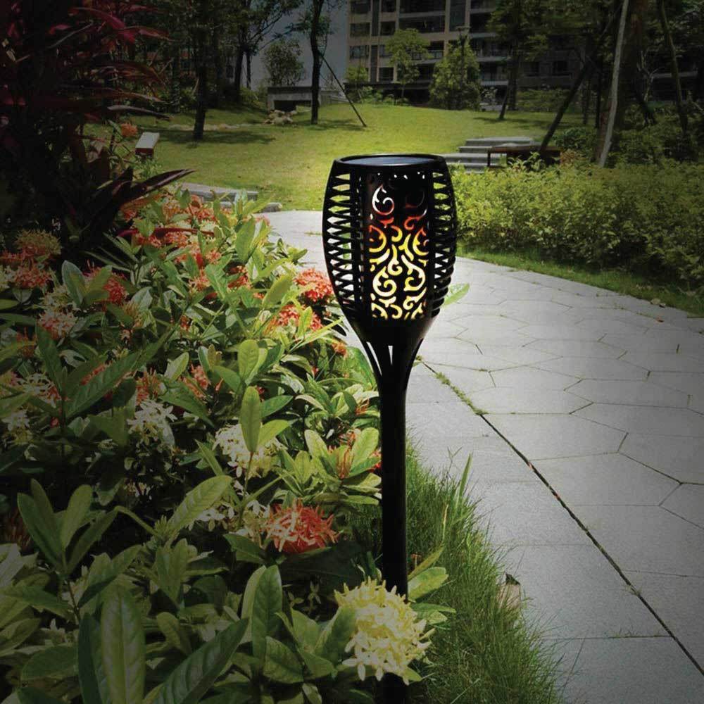 96 LED Bulbs Torch Solar Garden Outdoor Flame Dancing Flickering Light Auto Lamp 9