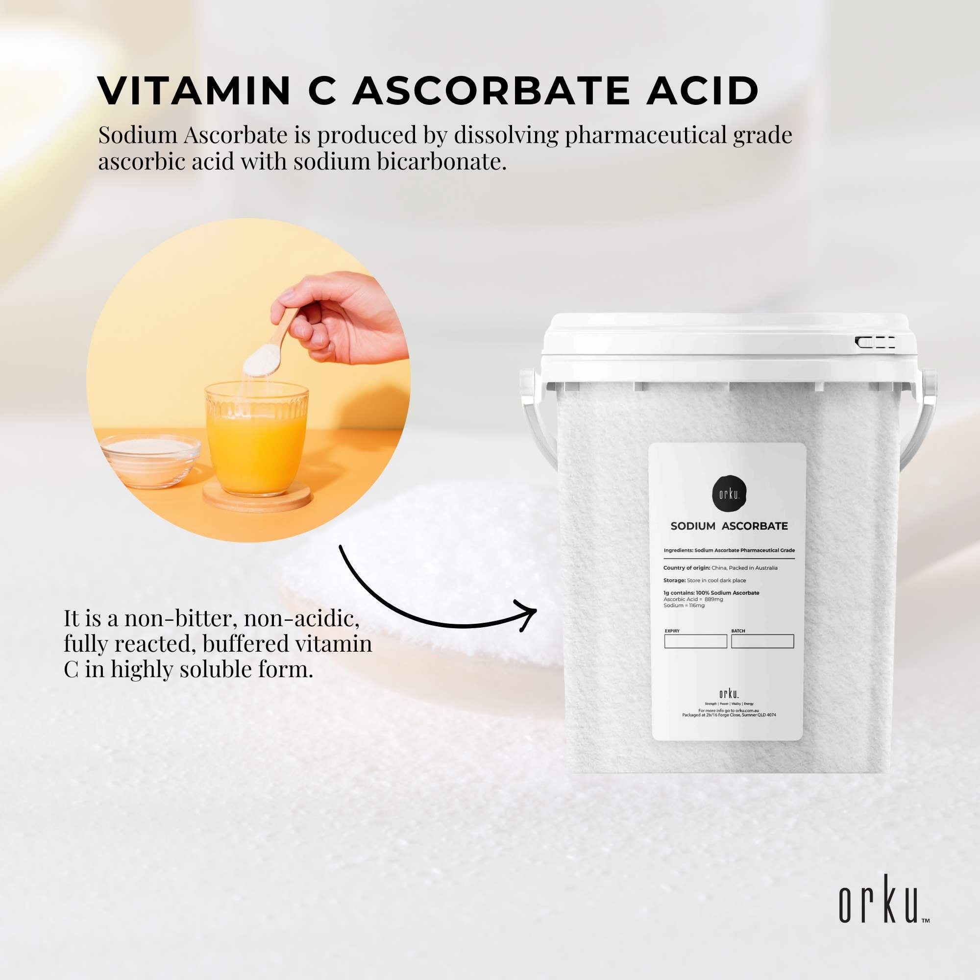 1.2Kg Sodium Ascorbate Powder - Tub Vitamin C Pharmaceutical Grade Ascorbic Acid 4