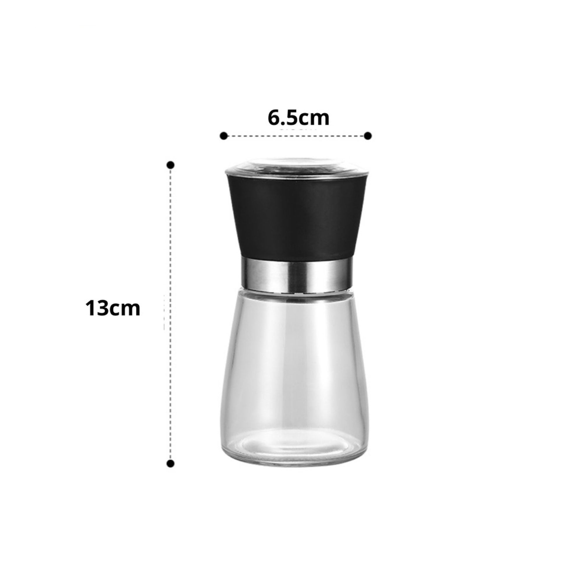 1x 150ml Glass Salt or Pepper Grinder 12cm - Adjustable Ceramic Core Short Mill 3