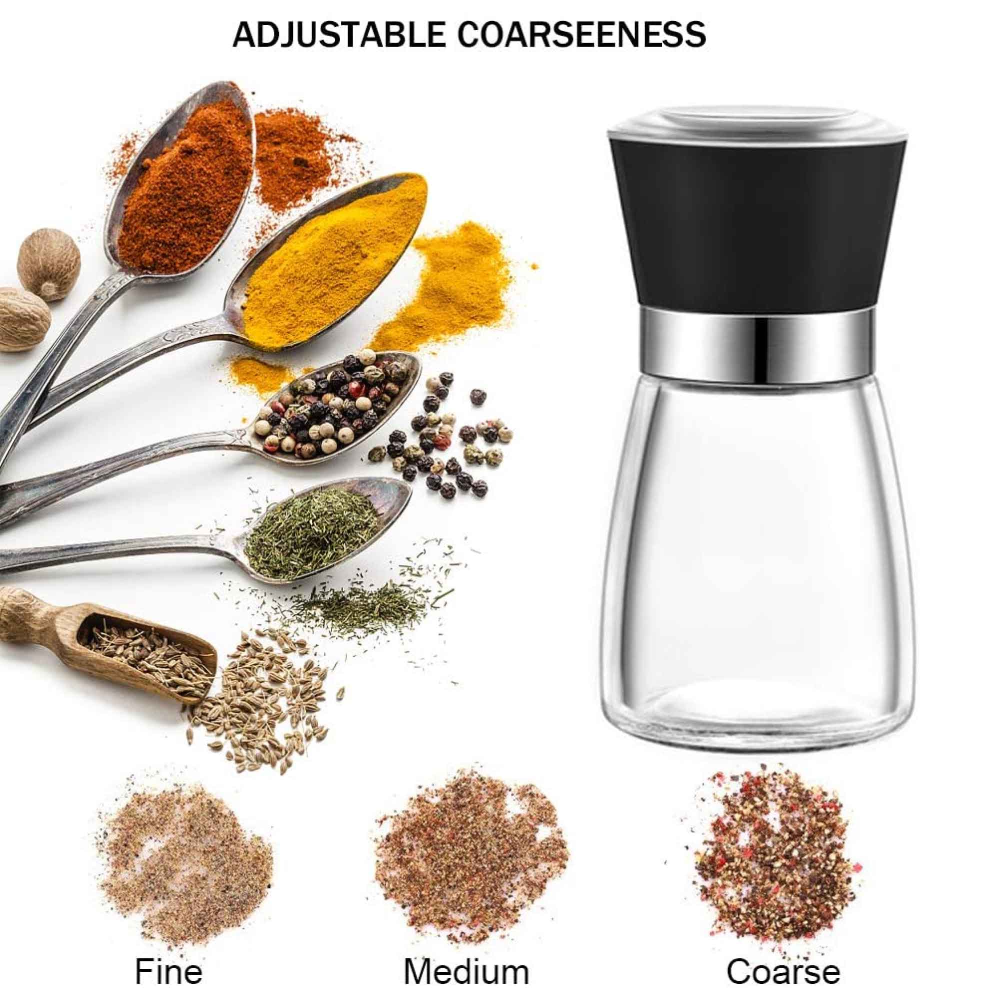1x 150ml Glass Salt or Pepper Grinder 12cm - Adjustable Ceramic Core Short Mill 5