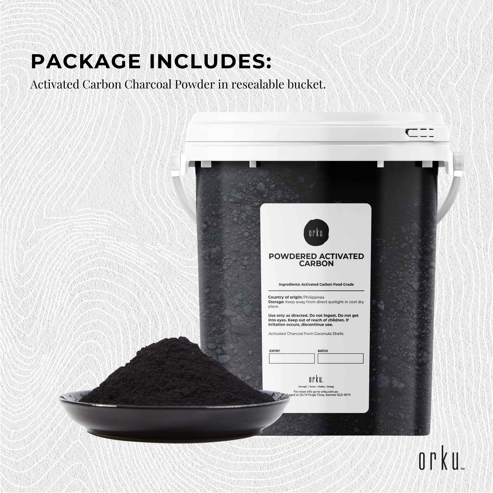 Orku 400g Activated Carbon Powder Coconut Charcoal Bucket - Water Filtration 3
