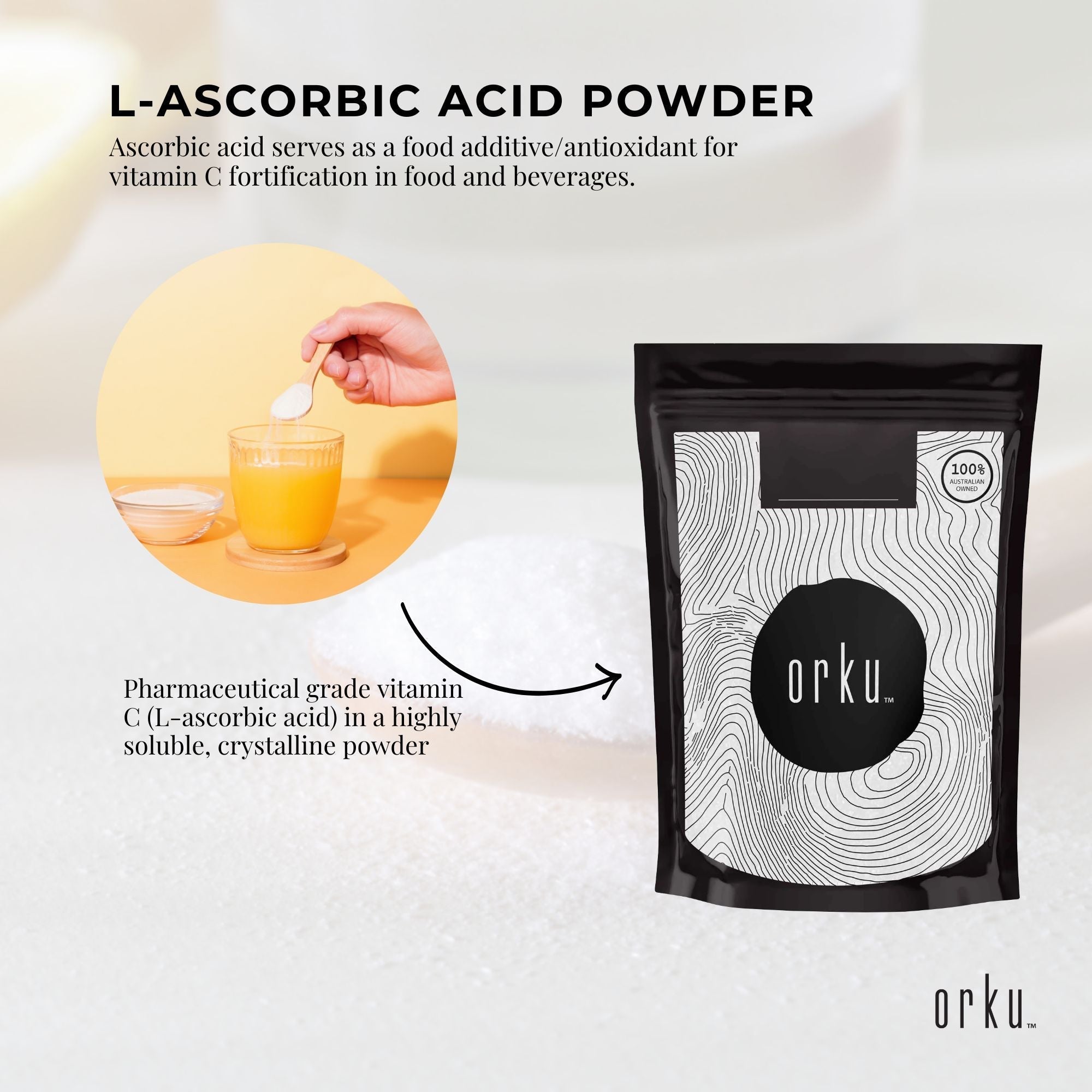 Orku 400g Vitamin C Powder Pure L-Ascorbic Acid - USP Grade Non-GMO 5