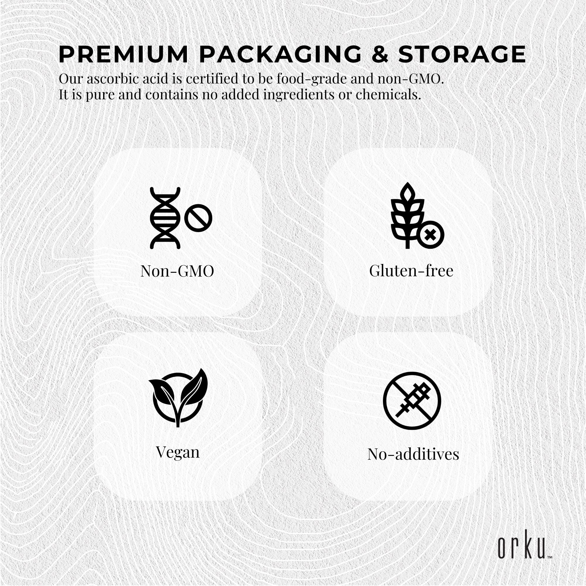 Orku 400g Vitamin C Powder Pure L-Ascorbic Acid - USP Grade Non-GMO 8