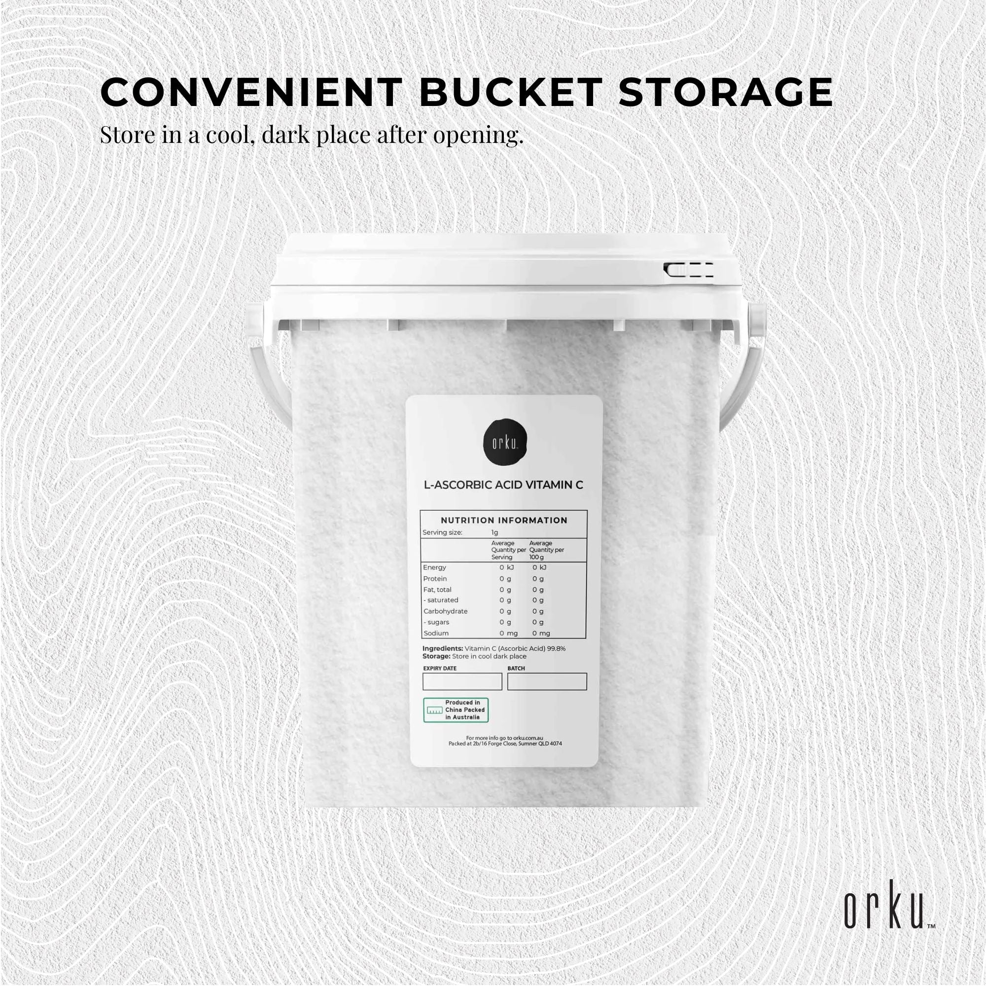 Orku 1.3Kg Vitamin C Powder in Tub Pure L-Ascorbic Acid - USP Grade Non-GMO 8