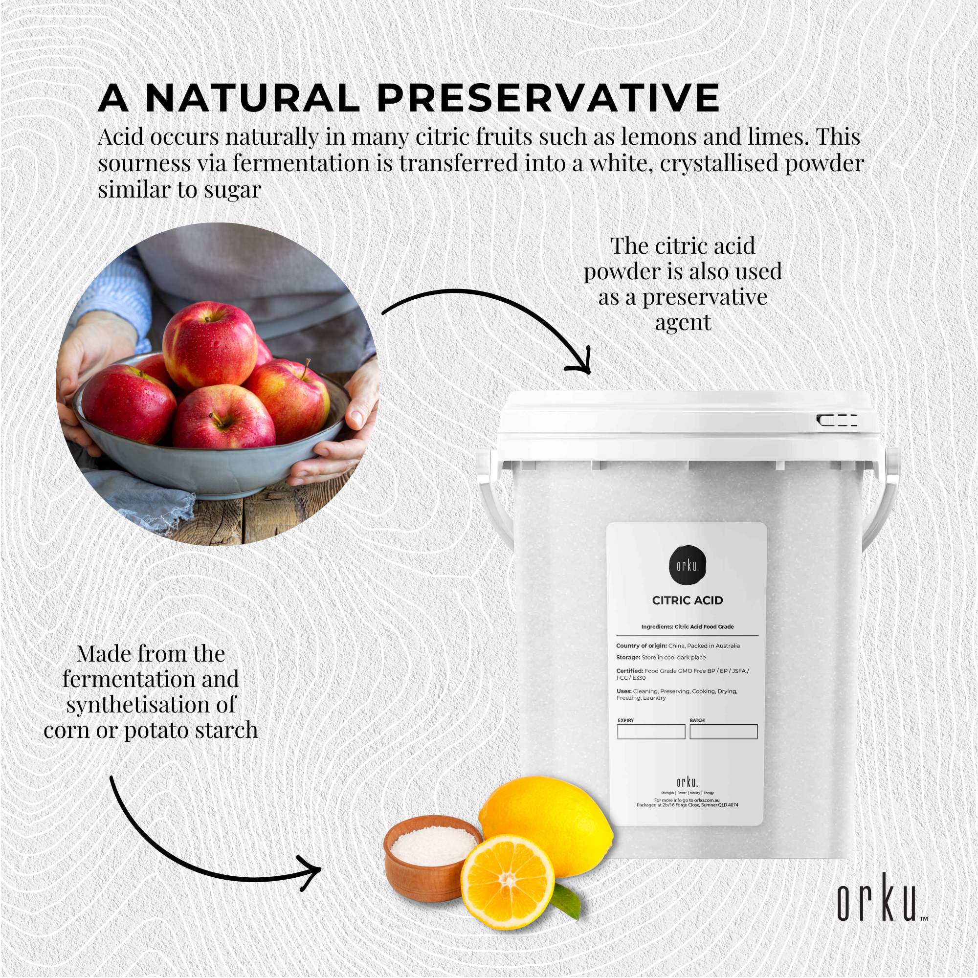 1.2Kg Citric Acid Powder Tub - Food Grade Anhydrous GMO Preservative Free c6h807 4