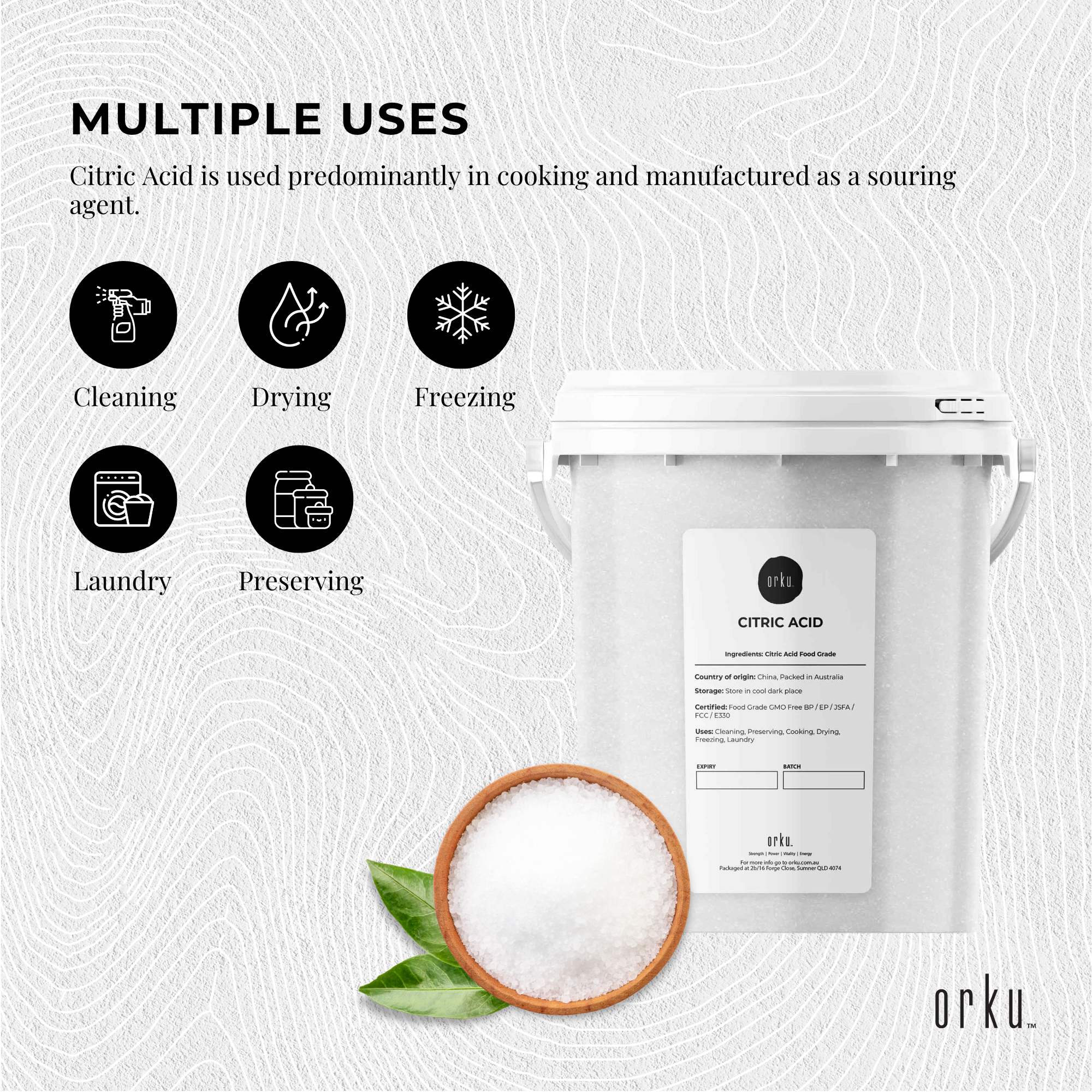 1.2Kg Citric Acid Powder Tub - Food Grade Anhydrous GMO Preservative Free c6h807 5