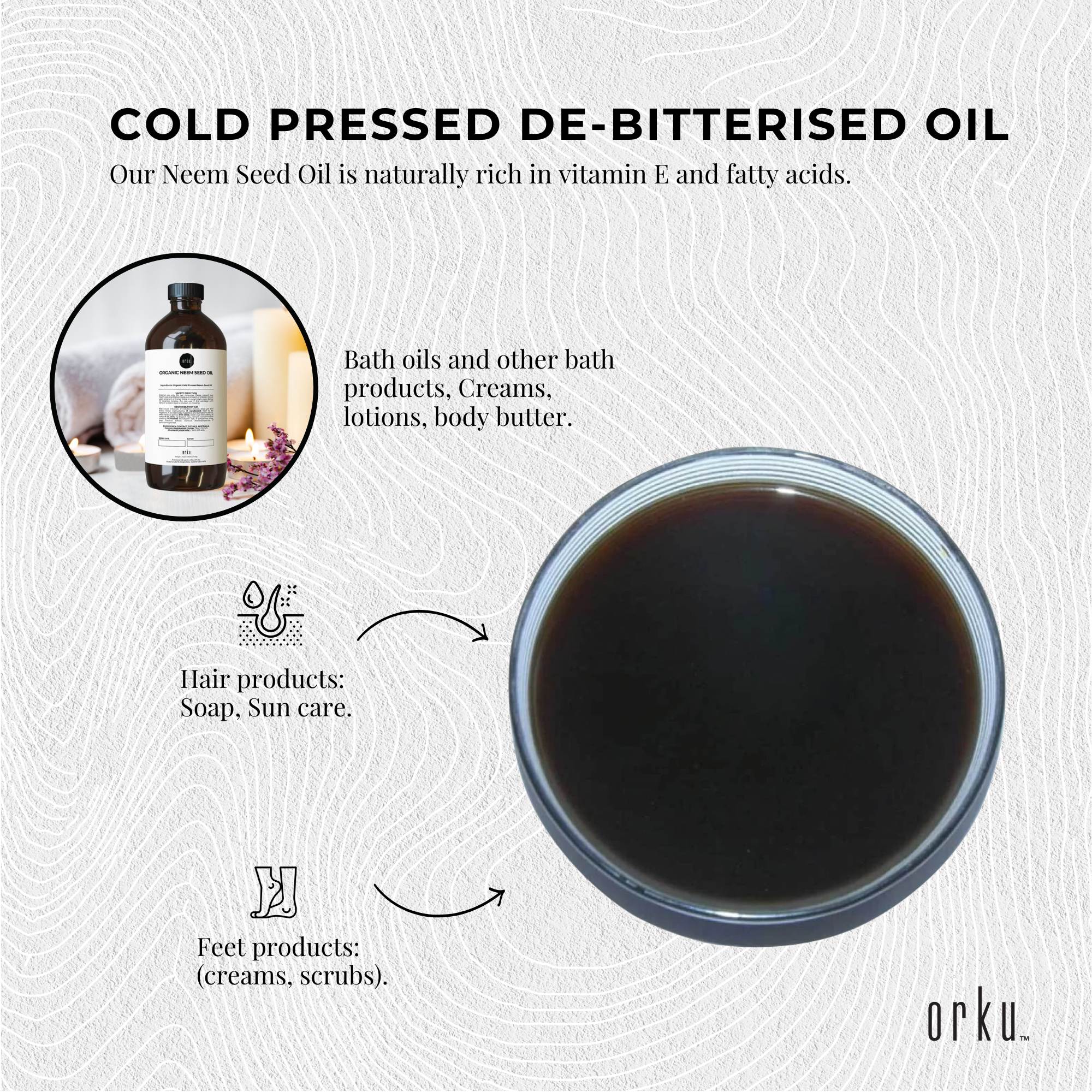 Orku 500ml Organic Neem Seed Oil Debitterised Cold Pressed Azadirachtin Indica 5