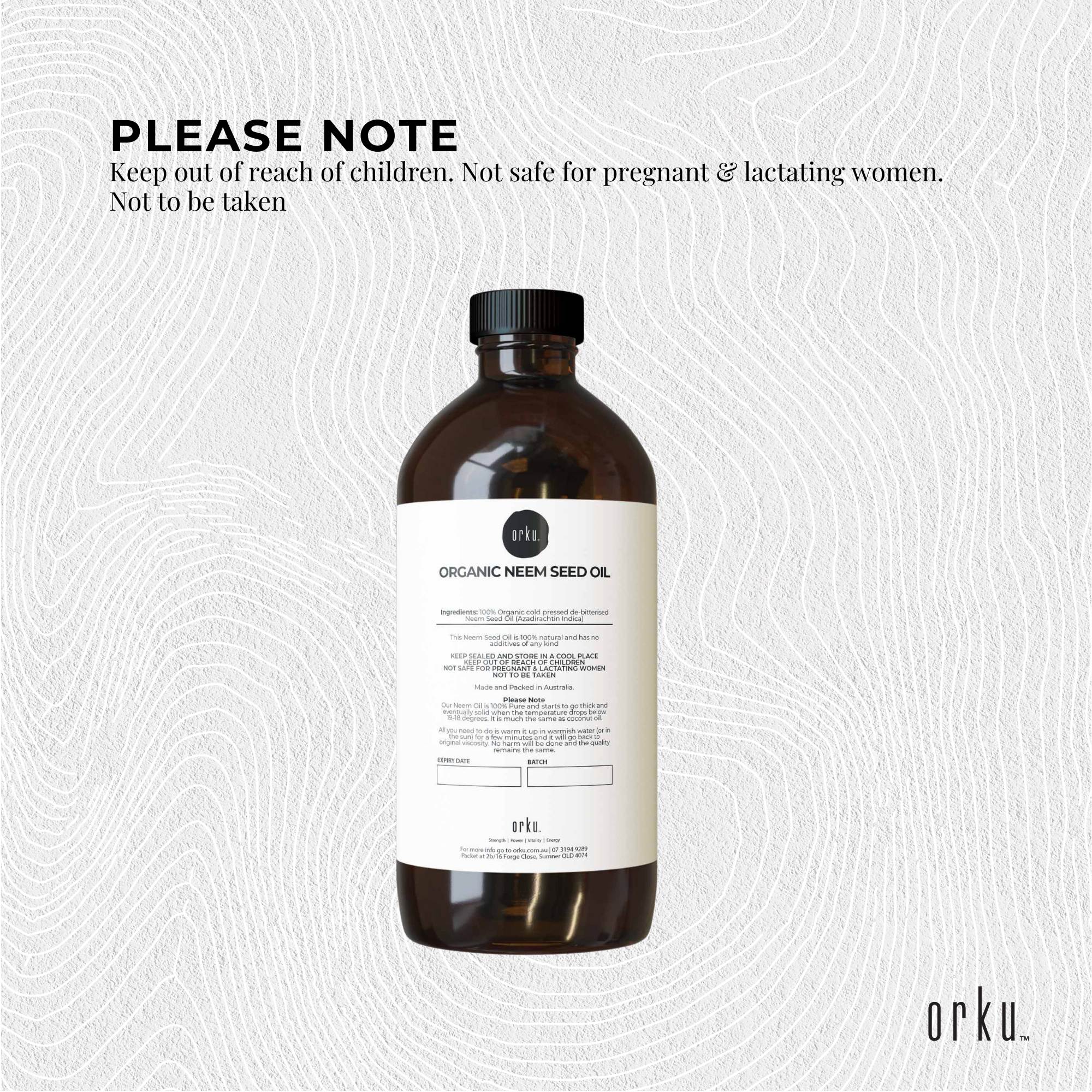 Orku 1L Organic Neem Seed Oil - Debitterised Cold Pressed Azadirachtin Indica 9