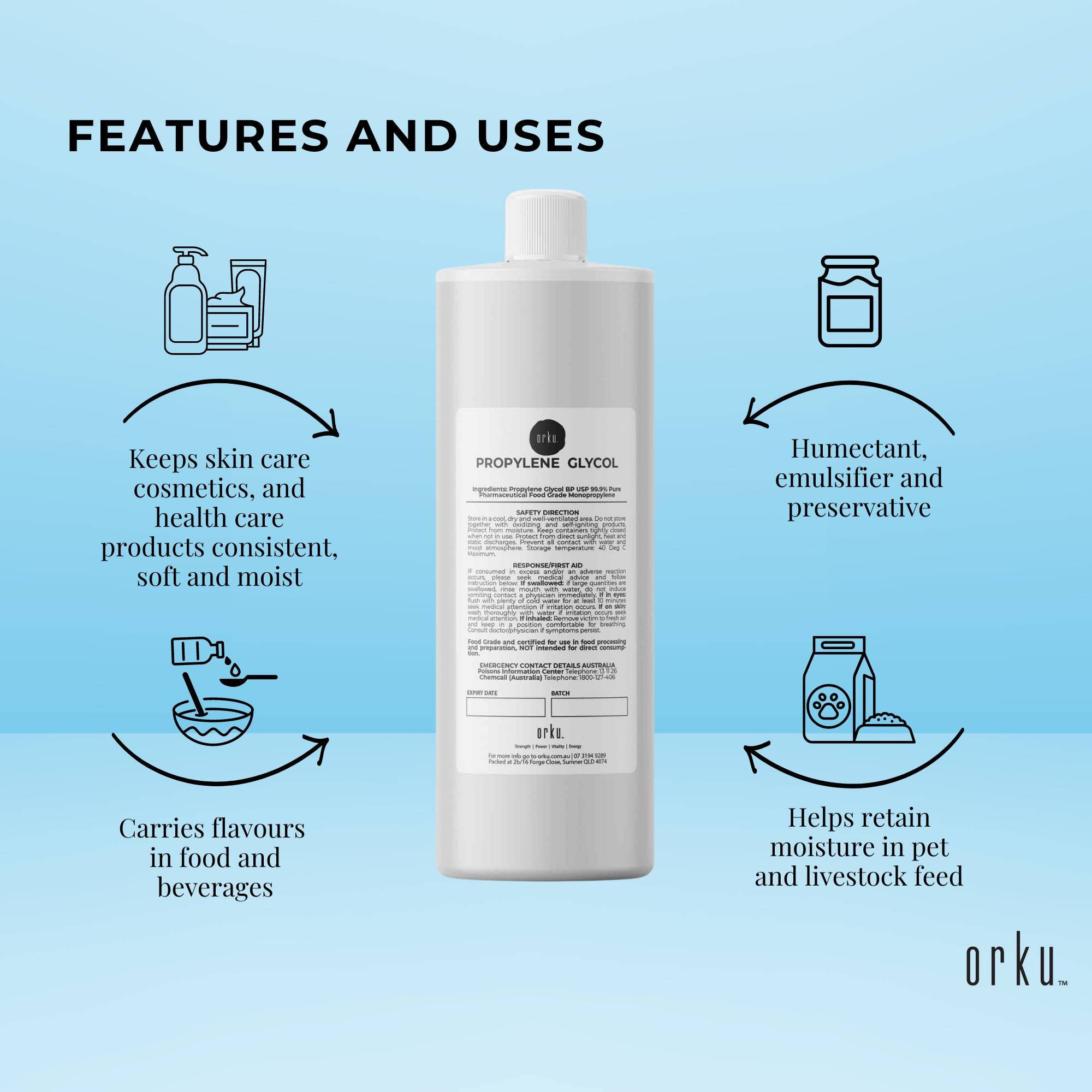 1L Propylene Glycol BP USP 99.9% Pure Pharmaceutical Food Grade Monopropylene 5