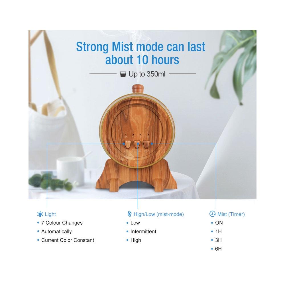 Essential Oil Aroma Diffuser - 350ml Barrel Wood Ultrasonic Air Mist Humidifier 4
