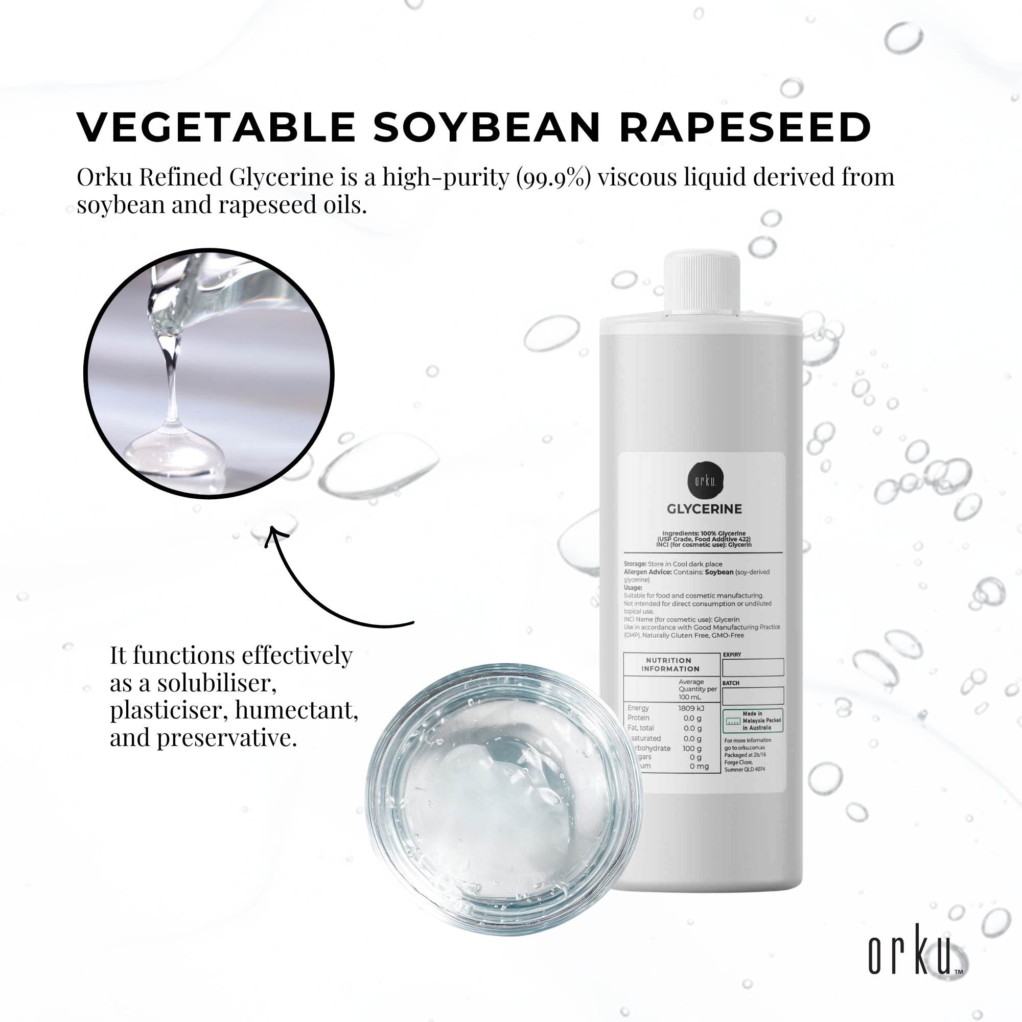 Orku 500ml Glycerine 99.9% Pure USP Food + Cosmetic Grade – Vegetable Glycerol 4