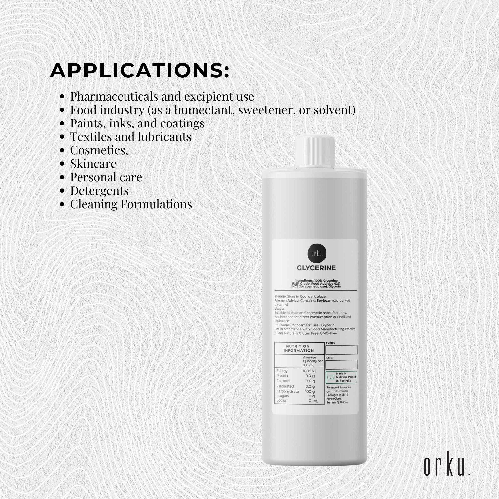 Orku 500ml Glycerine 99.9% Pure USP Food + Cosmetic Grade – Vegetable Glycerol 5