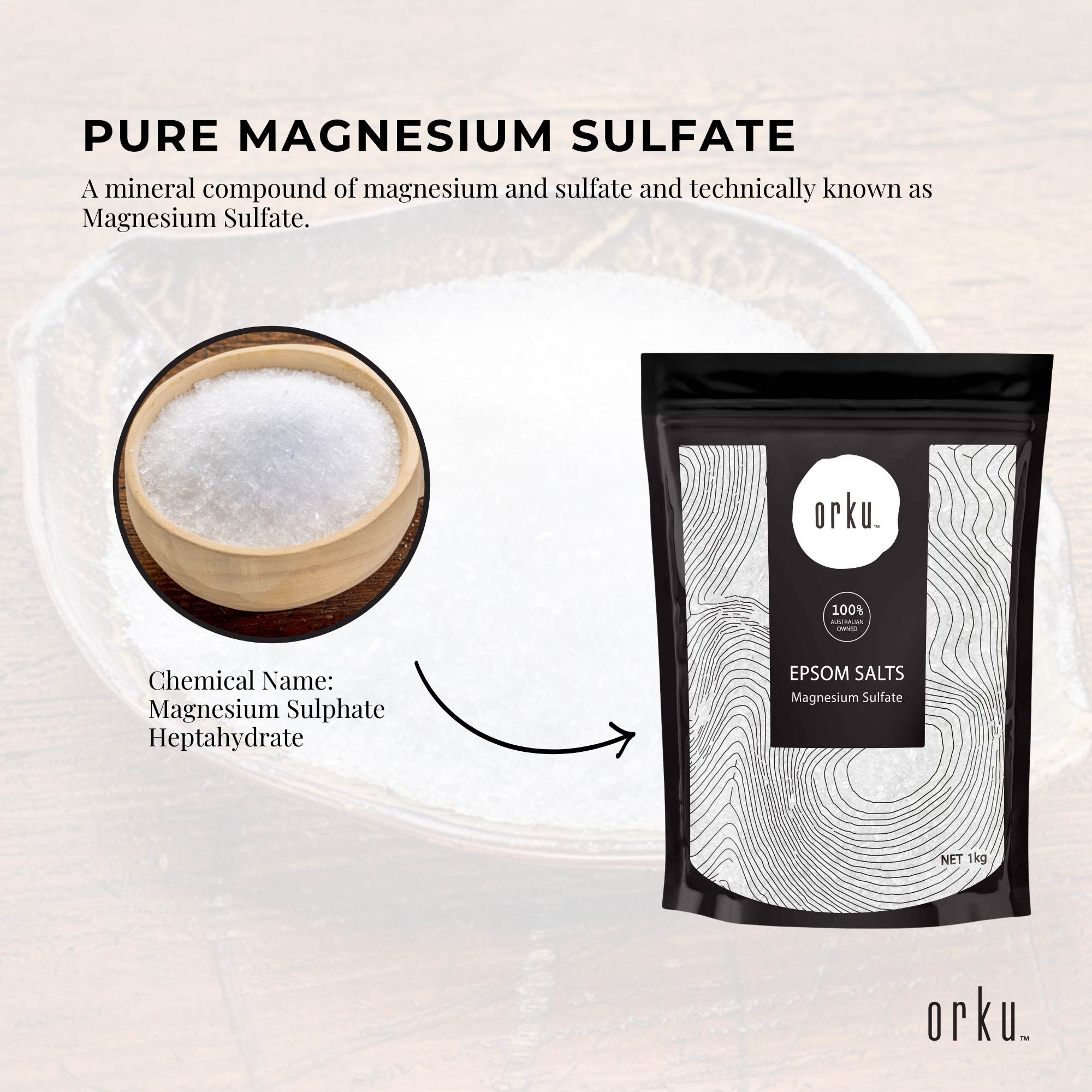 Orku 1Kg Epsom Salt - Magnesium Sulphate Bath Salts Skin Body 4
