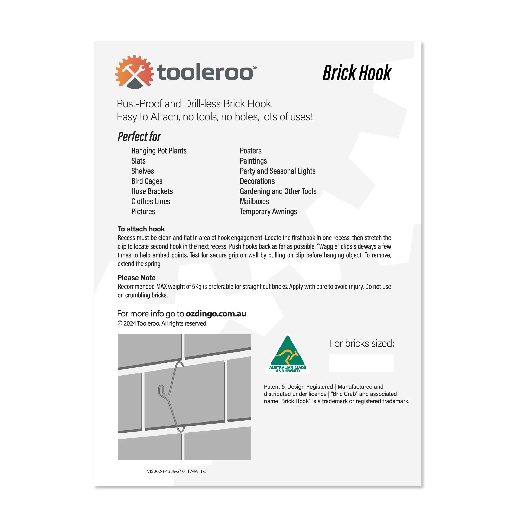 10 Pack 65mm (2.5") Brick Hooks - Wall Crab Clips Hangers For Pictures Plants 4