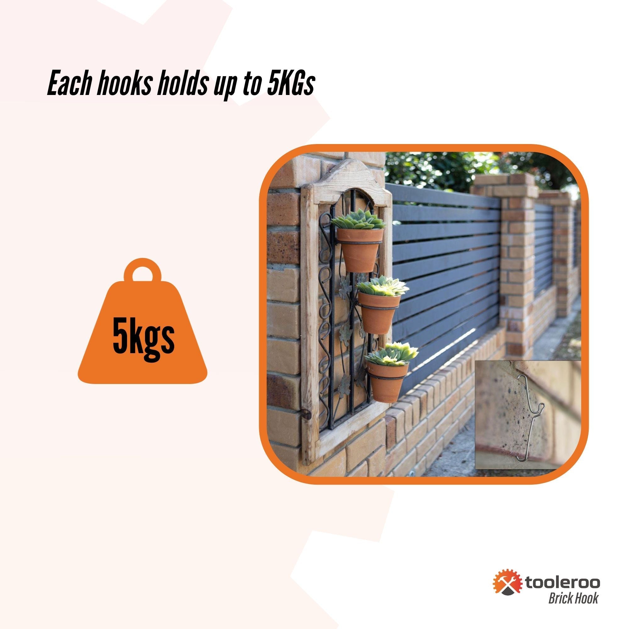 5 Pack 155-165mm (6-6.5") Brick Hooks - Wall Clips Hangers For Pictures Plants 8