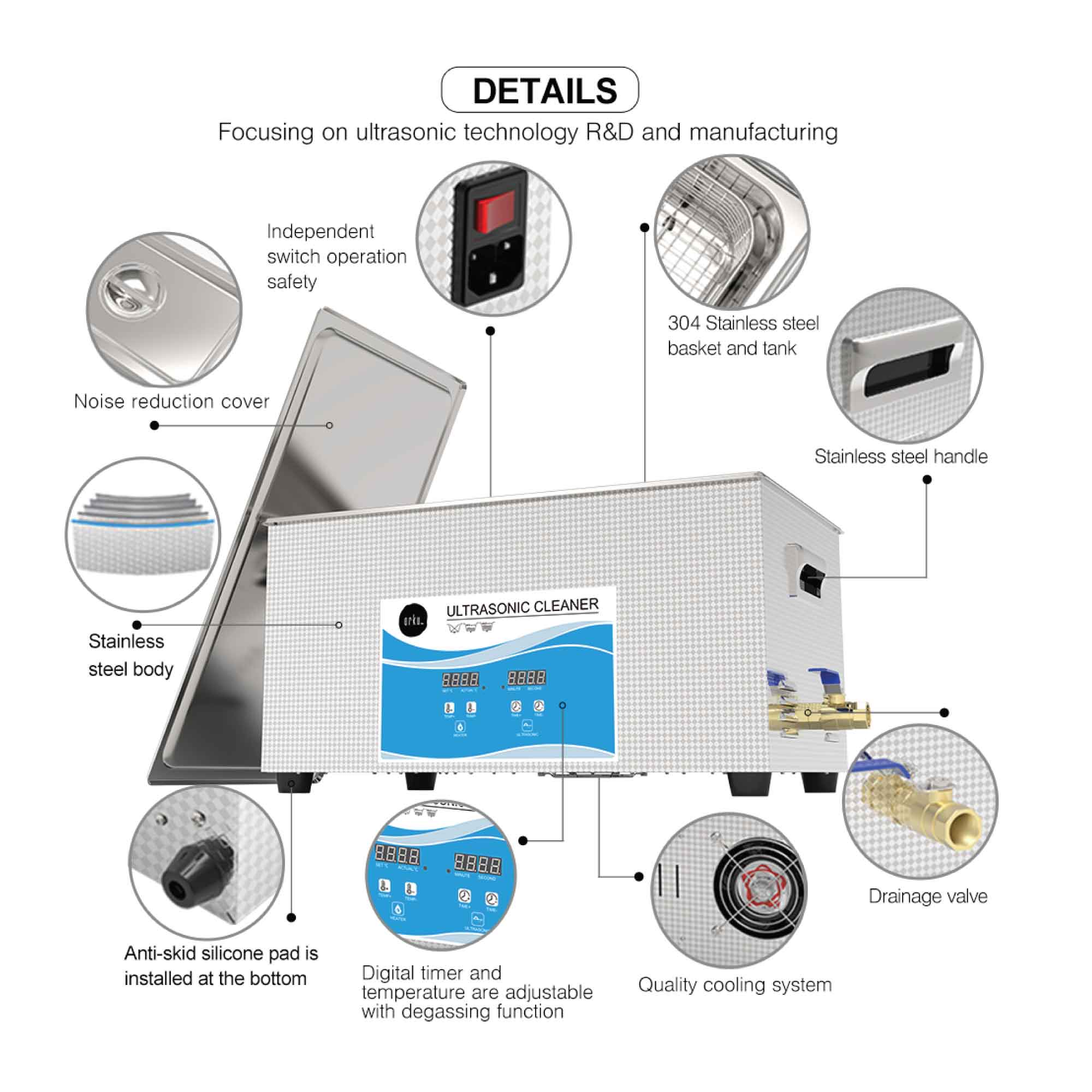 22L Digital Ultrasonic Cleaner Jewelry Ultra Sonic Bath Degas Parts Cleaning 7