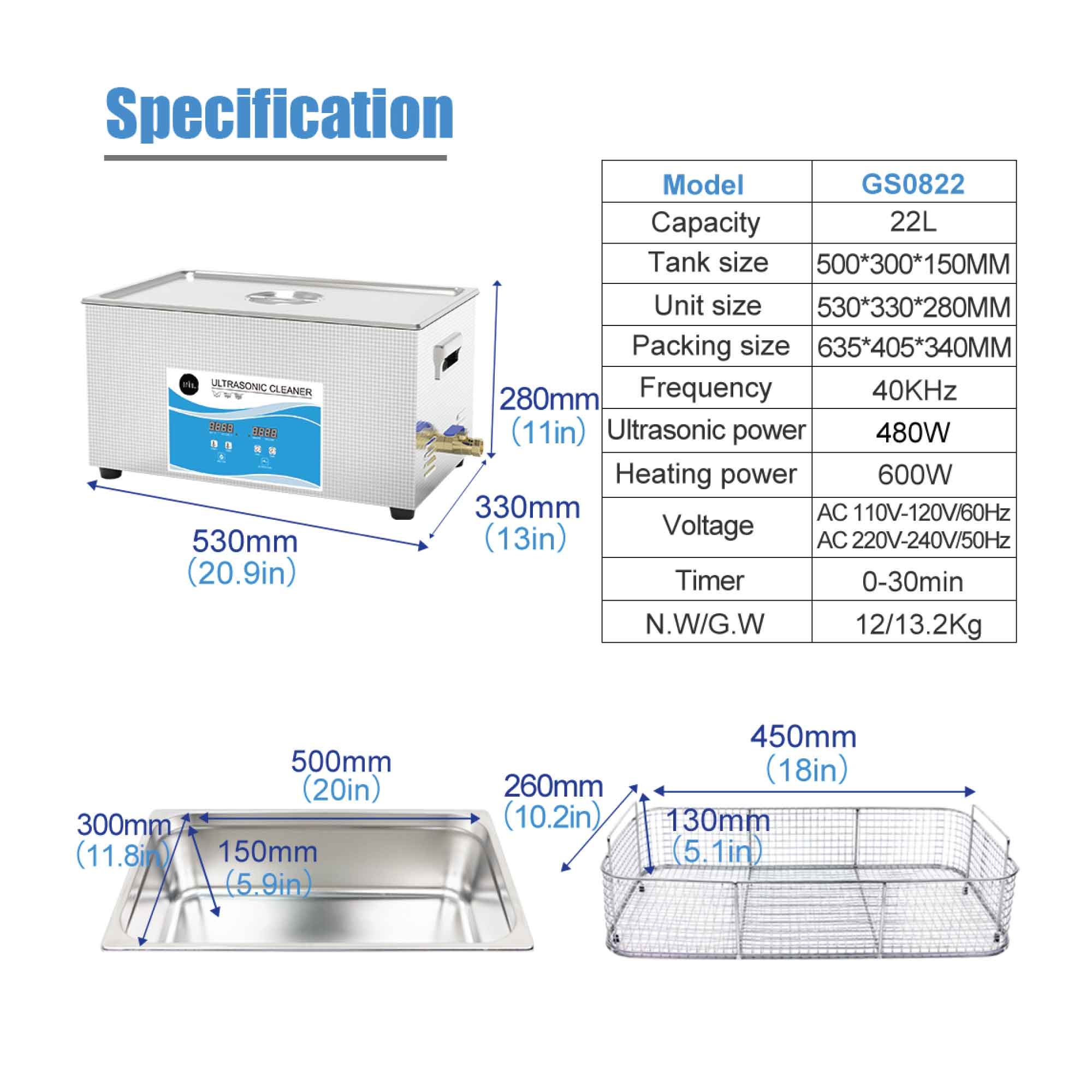22L Digital Ultrasonic Cleaner Jewelry Ultra Sonic Bath Degas Parts Cleaning 8
