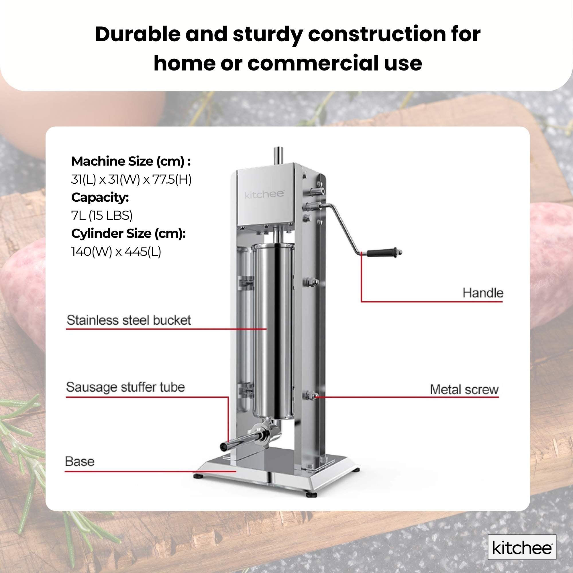 7L Manual Vertical Sausage Filler - Stainless Stuffer Meat Press Machine 6