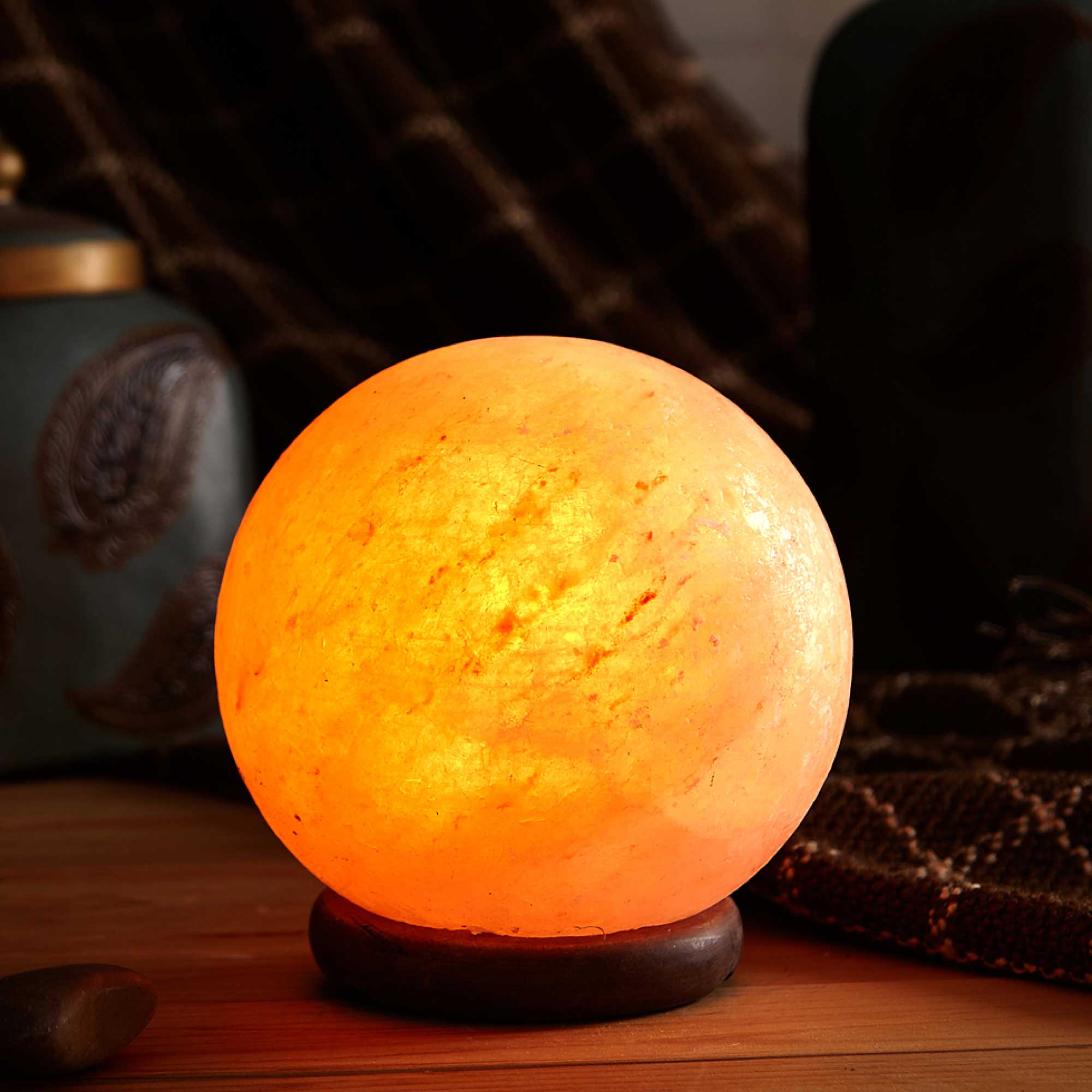 12V 12W 5" Ball Himalayan Pink Salt Lamp Carved Rock Crystal Light Bulb On/Off 6