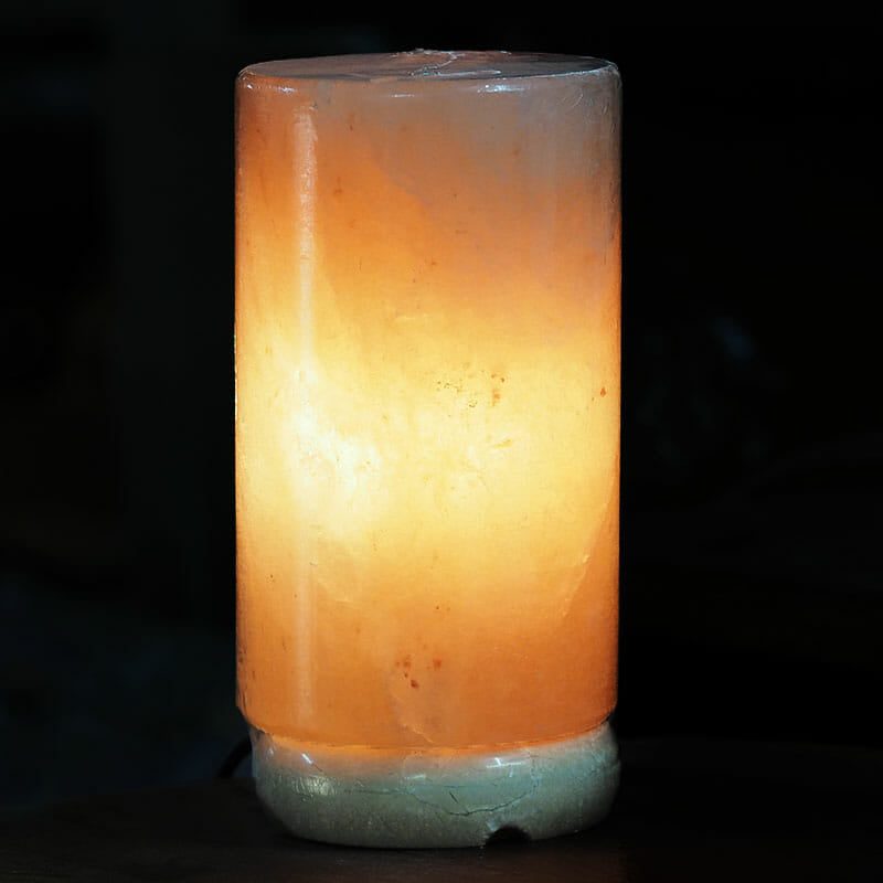 12V 12W Cylinder Himalayan Pink Salt Lamp Carved Rock Crystal Light Bulb On/Off 3