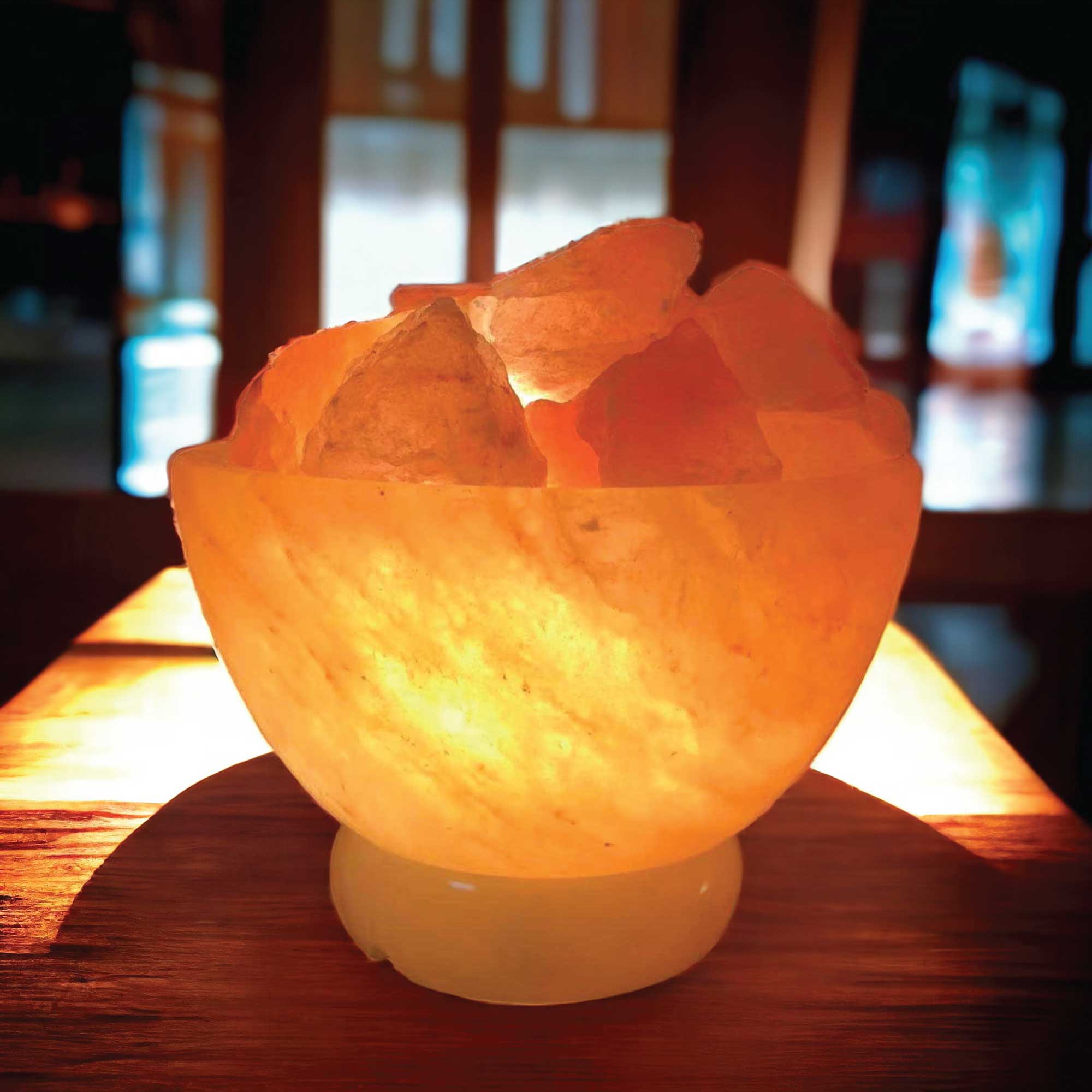 12V 12W Fire Bowl Himalayan Pink Salt Lamp Carved Rock Crystal Light Bulb On/Off 4