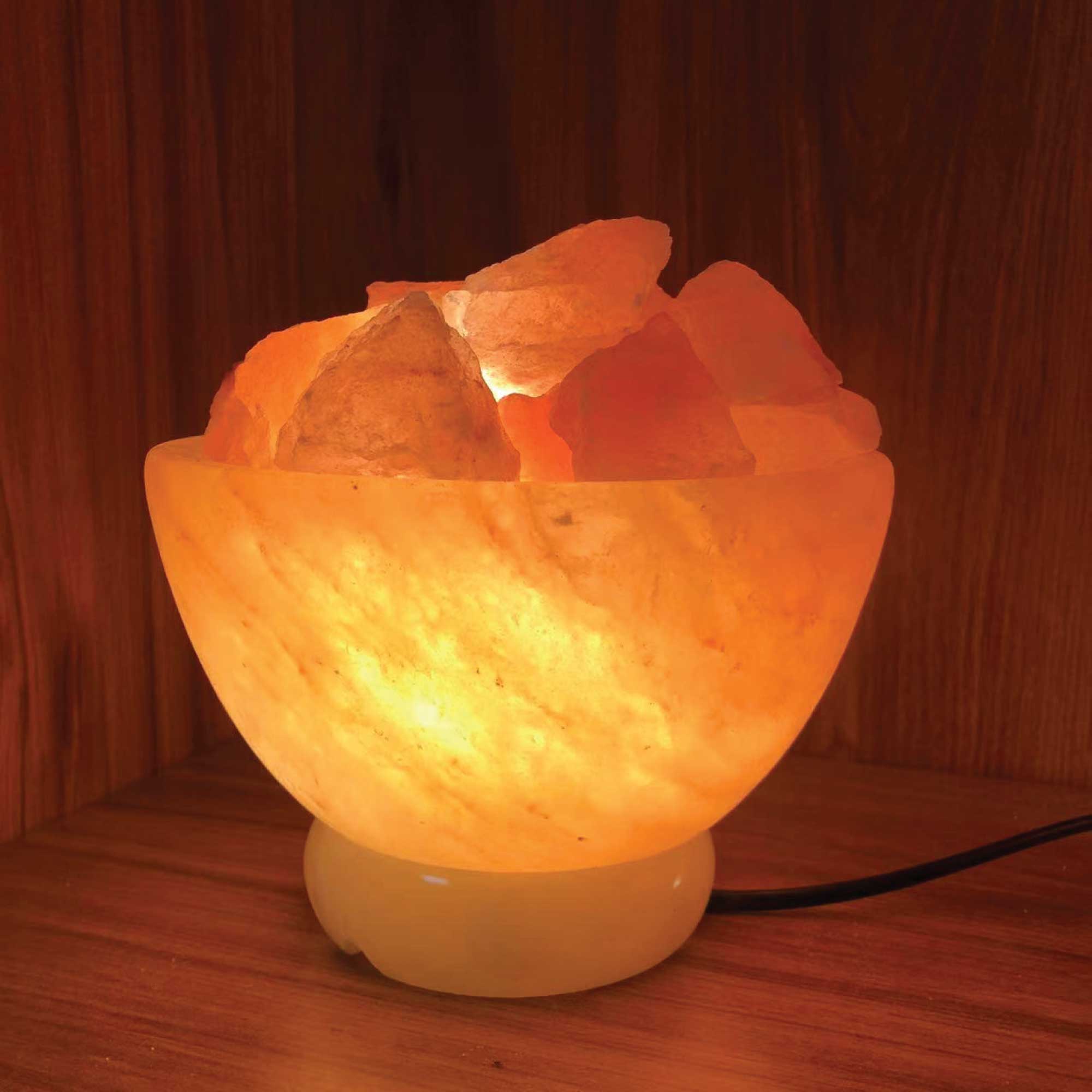 12V 12W Fire Bowl Himalayan Pink Salt Lamp Carved Rock Crystal Light Bulb On/Off 6