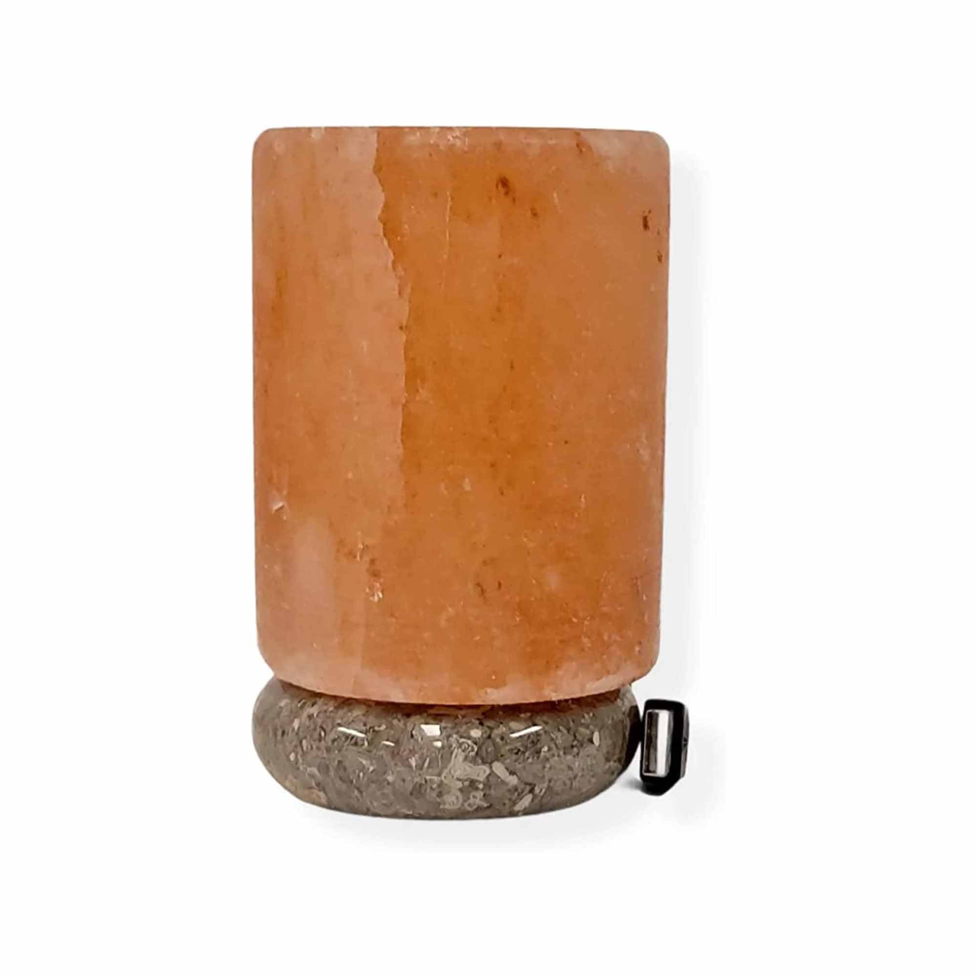 USB Himalayan Salt Lamp - Cylinder Carved Shape Pink Crystal Rock LED Light 9