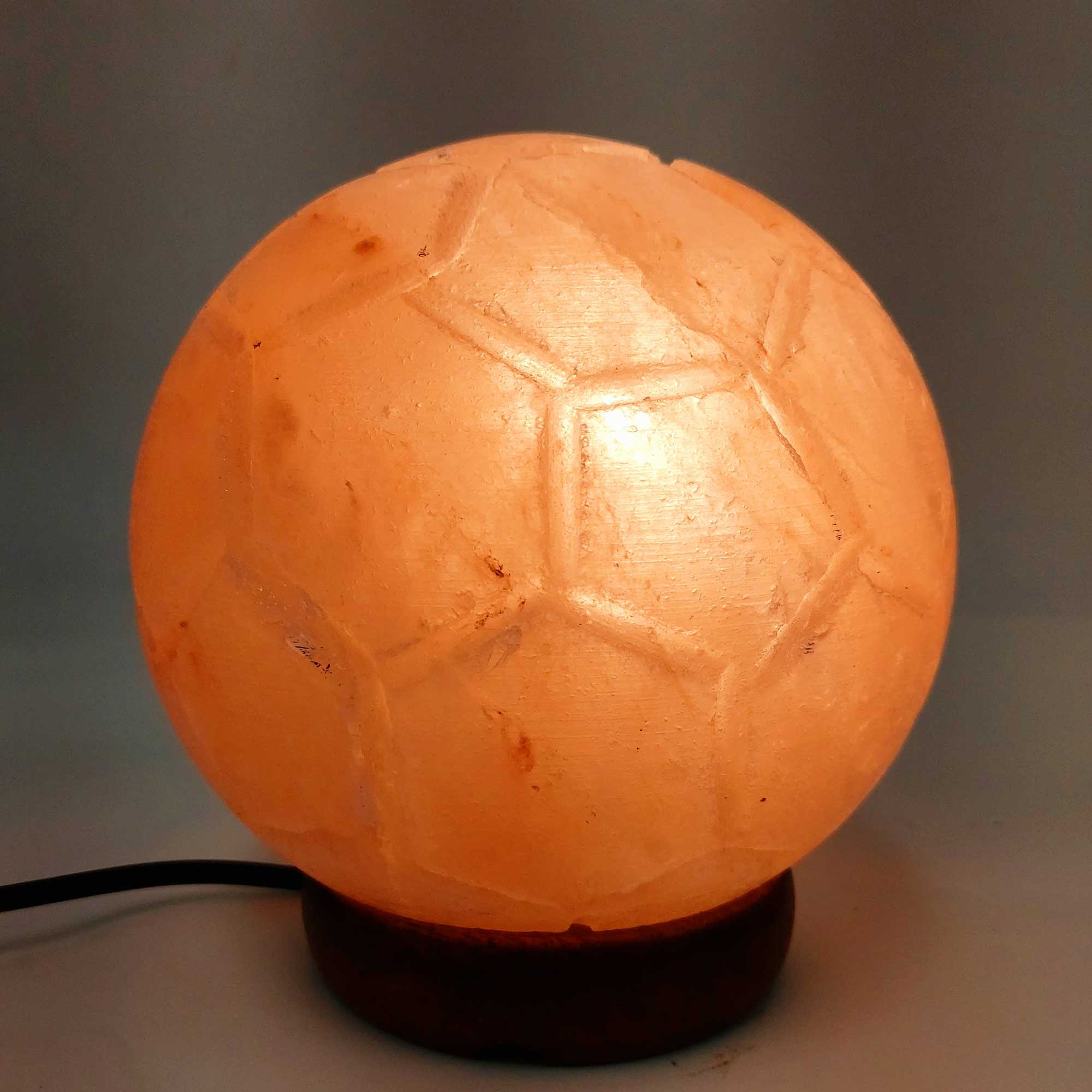 12V 12W Soccer Himalayan Pink Salt Lamp Carved Ball Rock Crystal Light Bulb On/Off 7