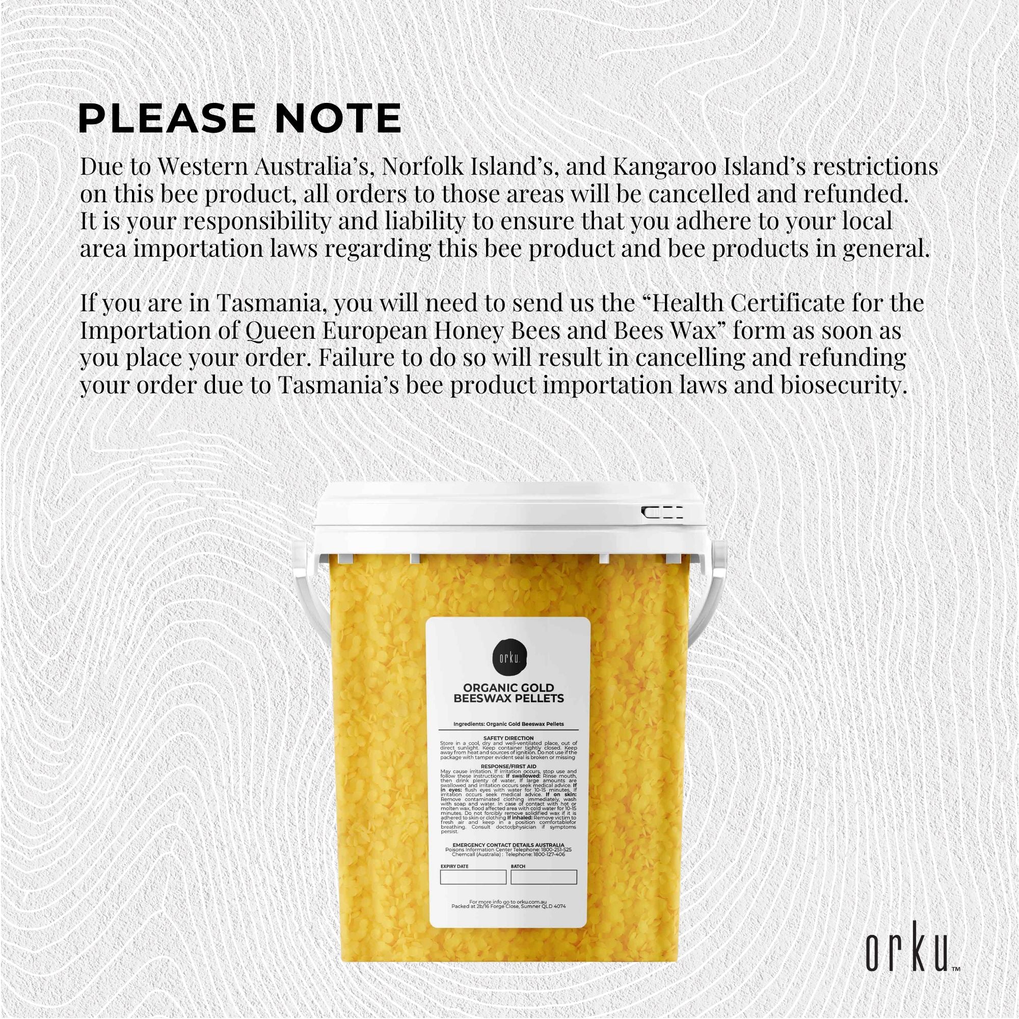 500g Orku Organic Beeswax Pellets Yellow Tub - Cosmetic Quality Pure Bees Wax 10