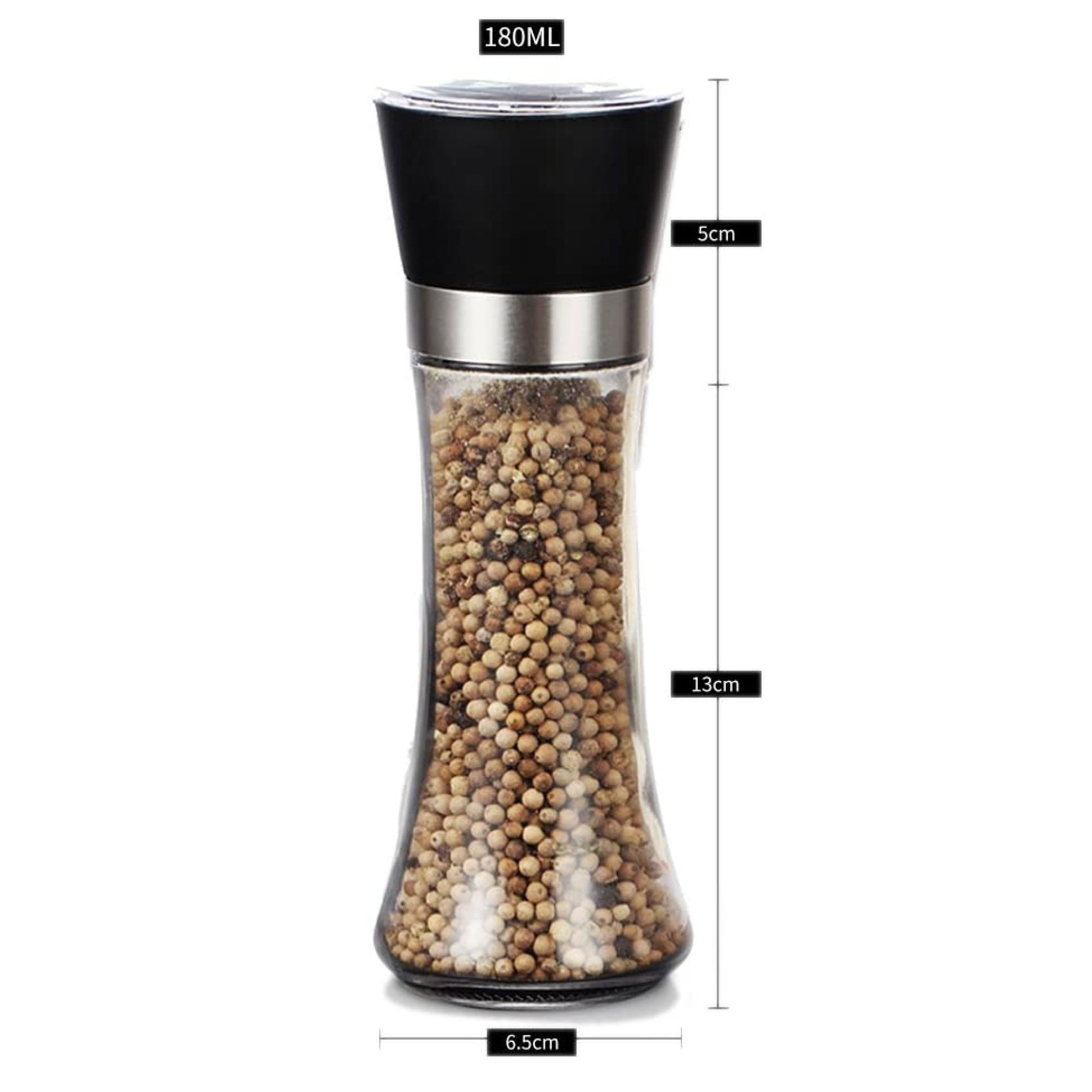 10x 180ml Glass Salt or Pepper Grinder 18cm - Adjustable Ceramic Core Tall Mill 3