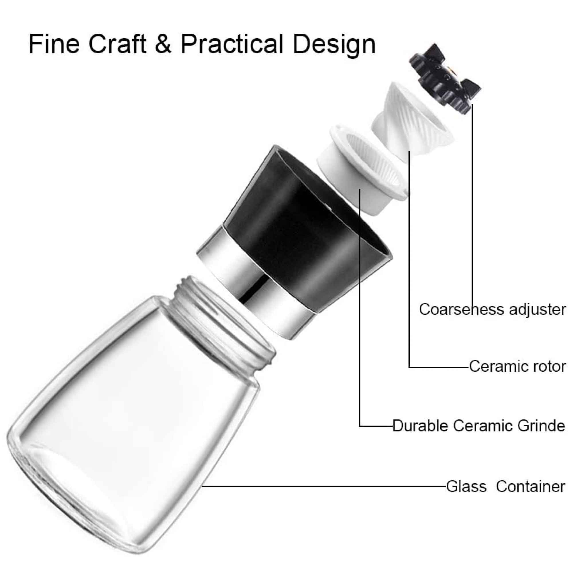 12x 150ml Glass Salt or Pepper Grinder 12cm - Adjustable Ceramic Core Short Mill 3