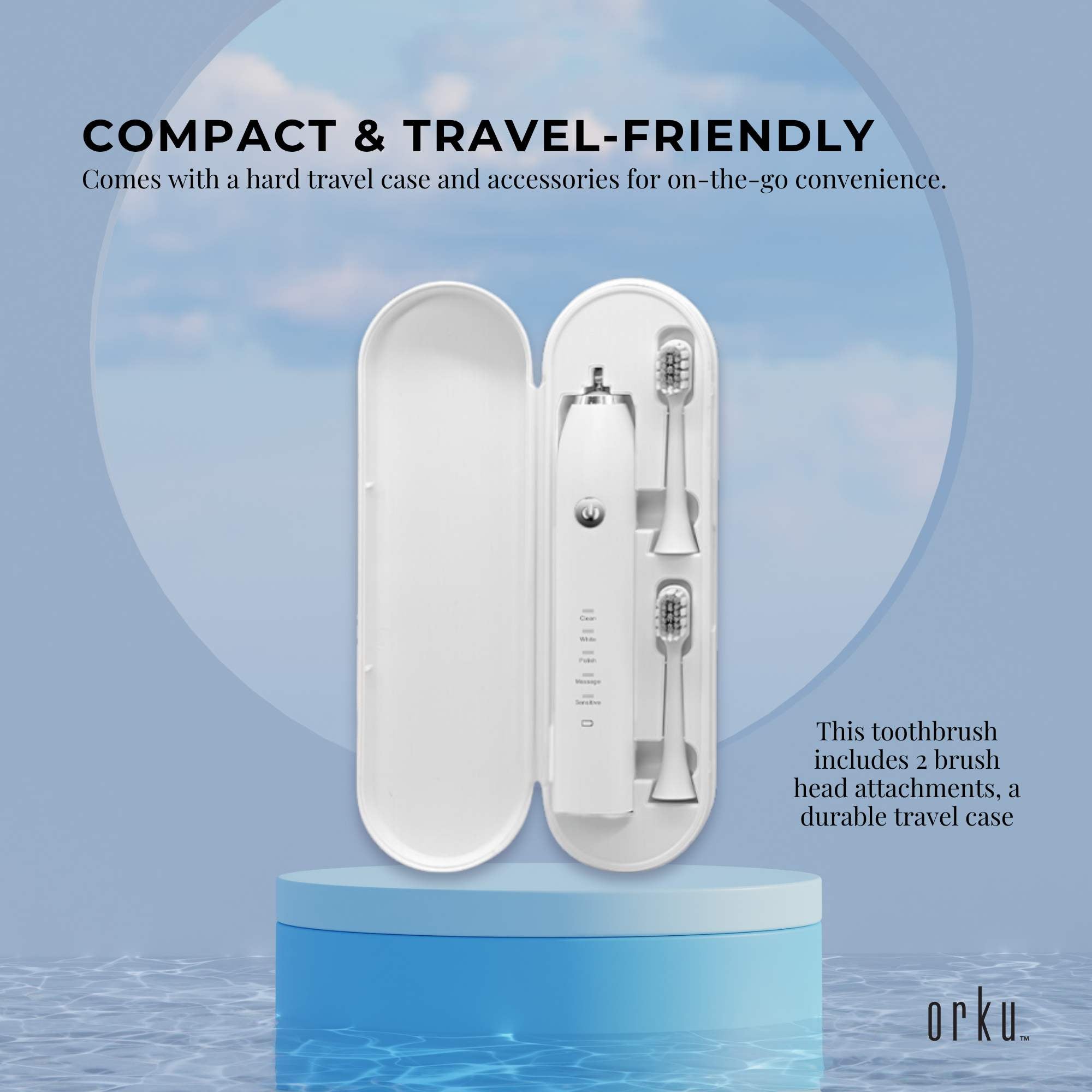 Sonic Electric Toothbrush White - Waterproof USB Charging 5 Modes 2 Heads + Case 4