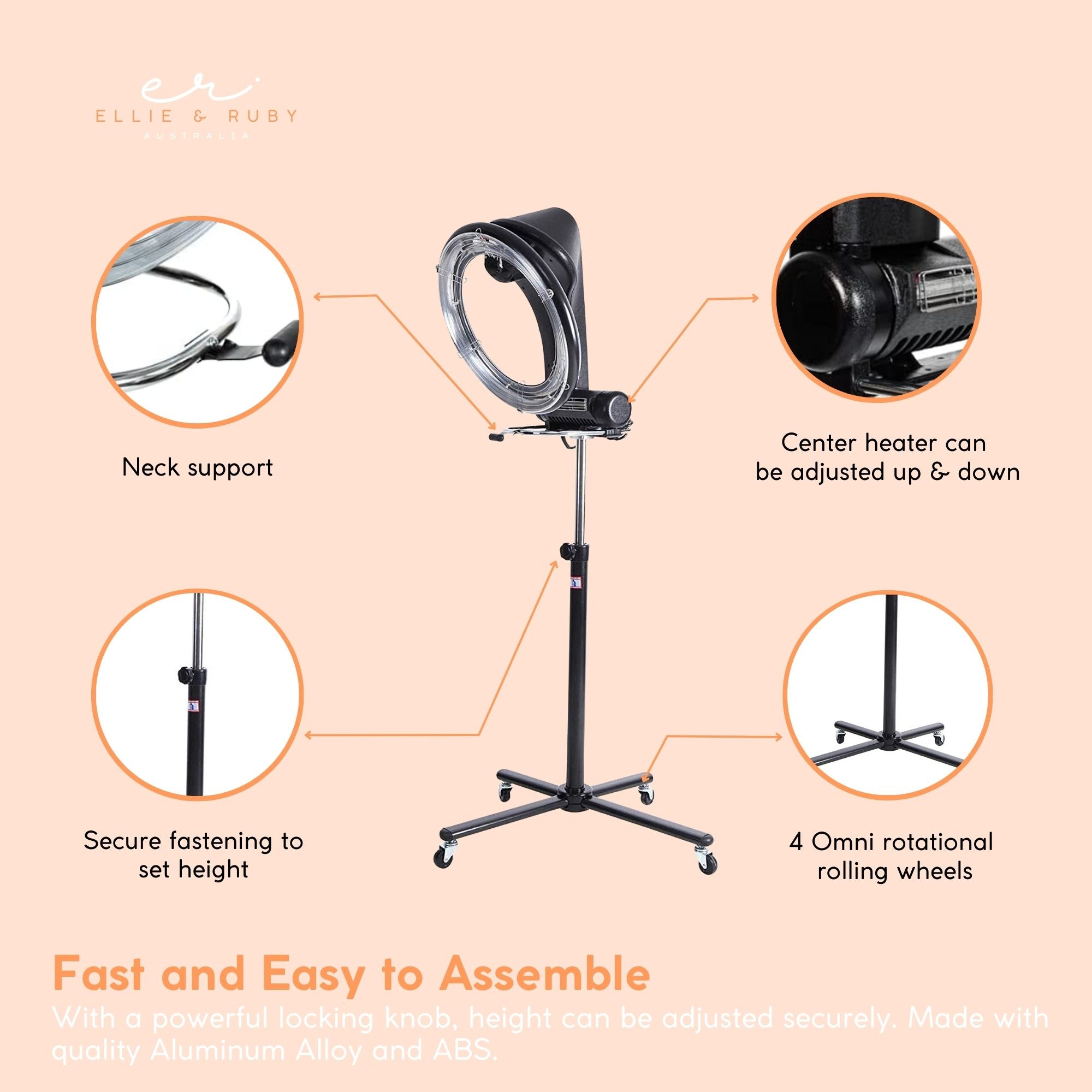 Ellie & Ruby Standing Hair Dryer Accelerator Colour 360 Rotating Halo Rolling 5