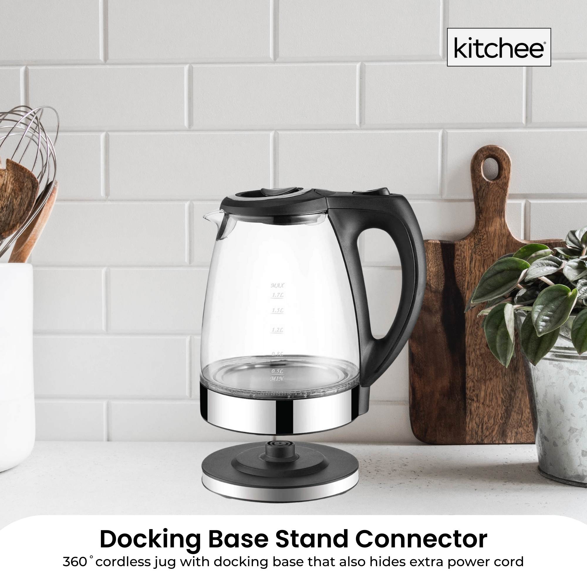 1.7L Electric Glass Kettle LED Blue Light 360 Automatic Cordless Water Boiling Jug 4