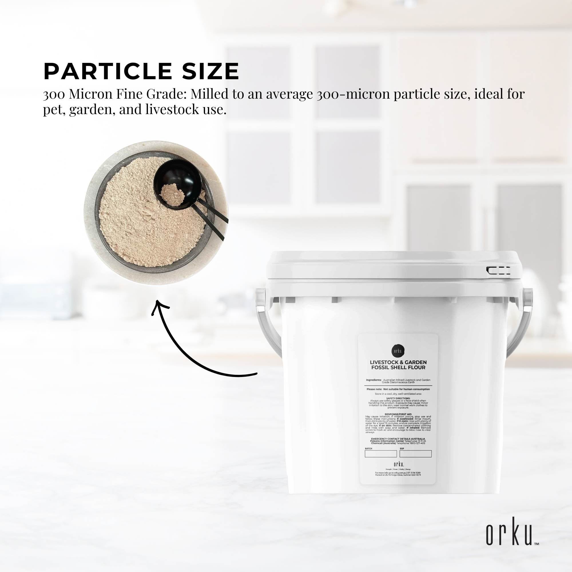 Orku 3Kg Fossil Shell Flour Tub - Livestock Garden Diatomaceous Earth 3
