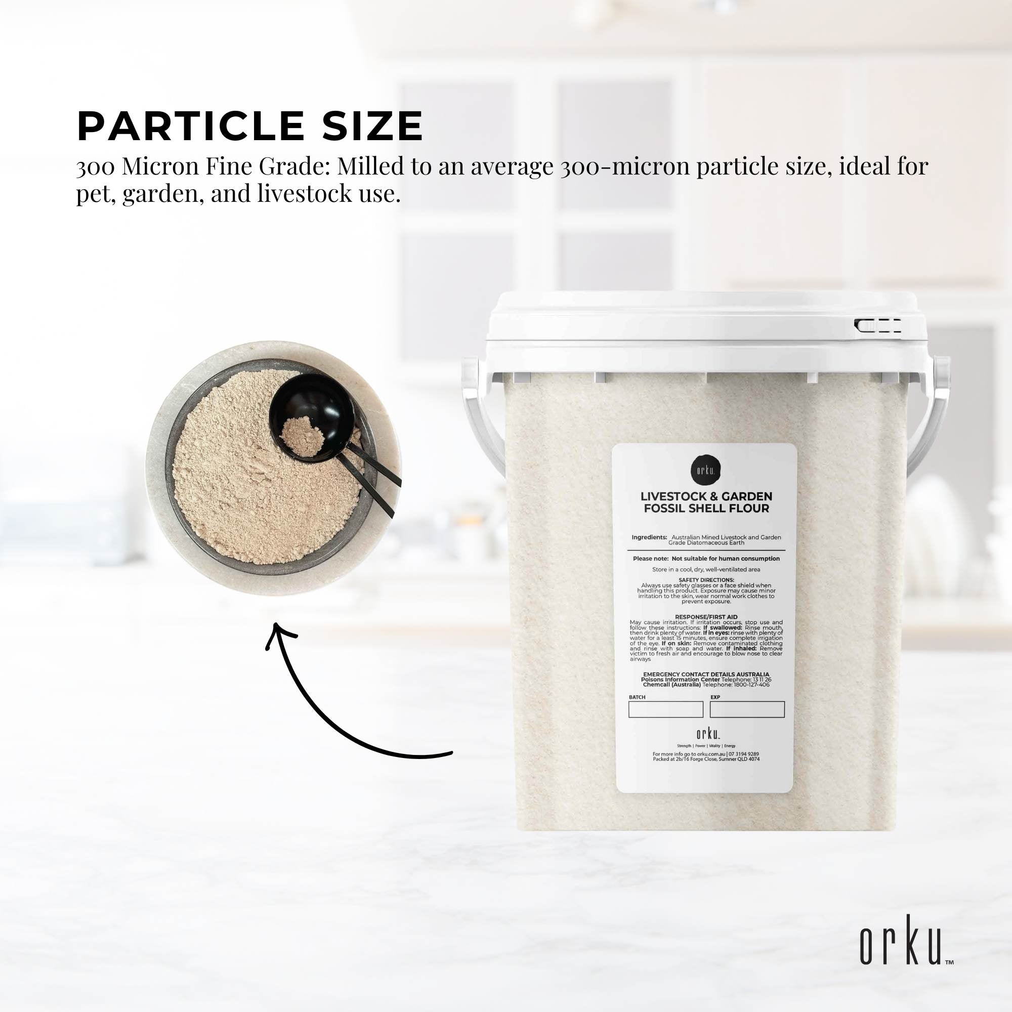 Orku 700g Fossil Shell Flour Tub - Livestock Garden Diatomaceous Earth 3
