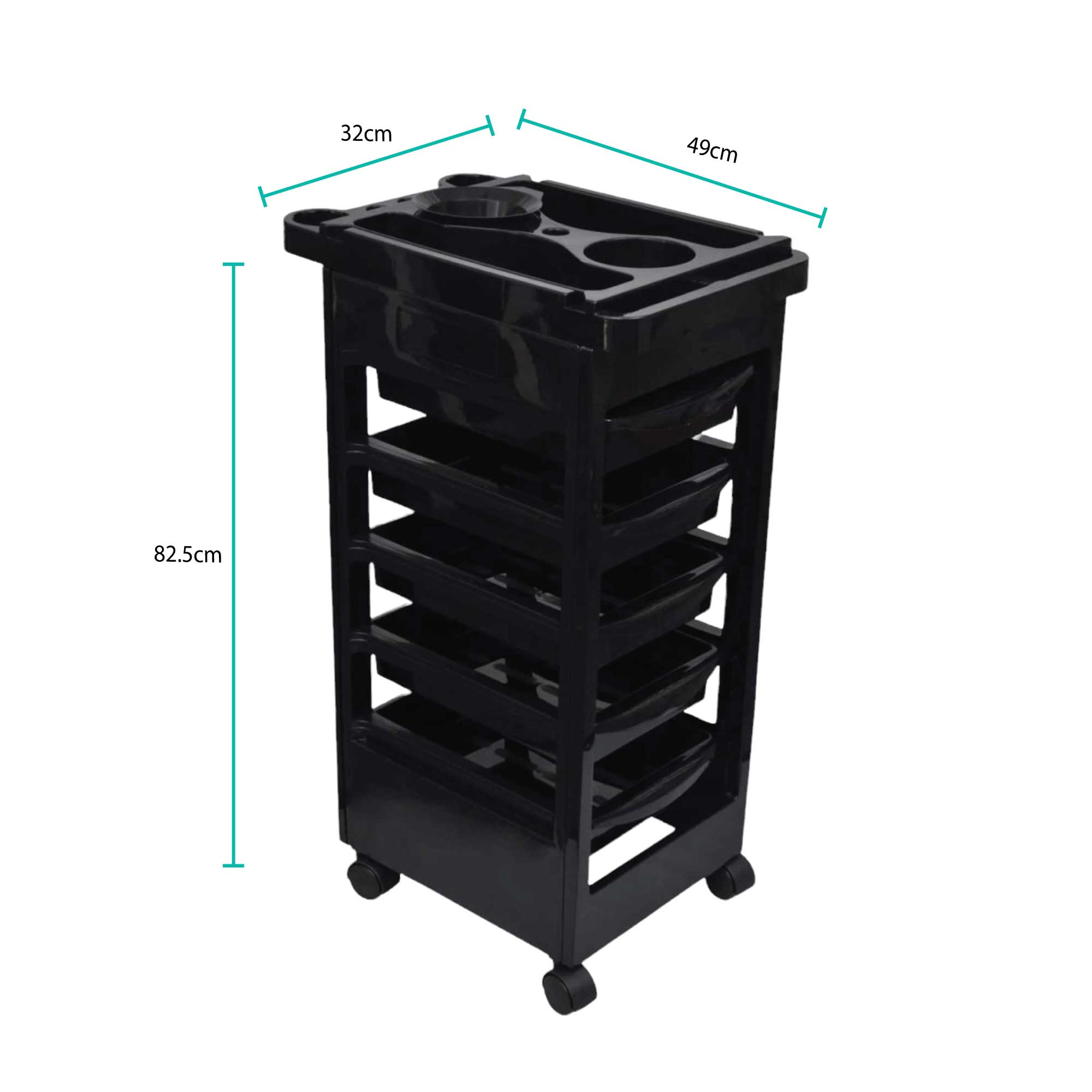 Ellie & Ruby 6 Tier Hairdressing Trolley Black 82x49x32cm Salon Rolling Cart