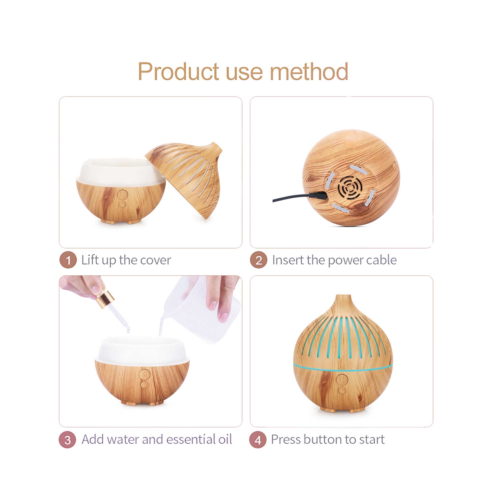 Essential Oil USB Aroma Diffuser - 180ml LED Light Wood Mist Humidifier 4