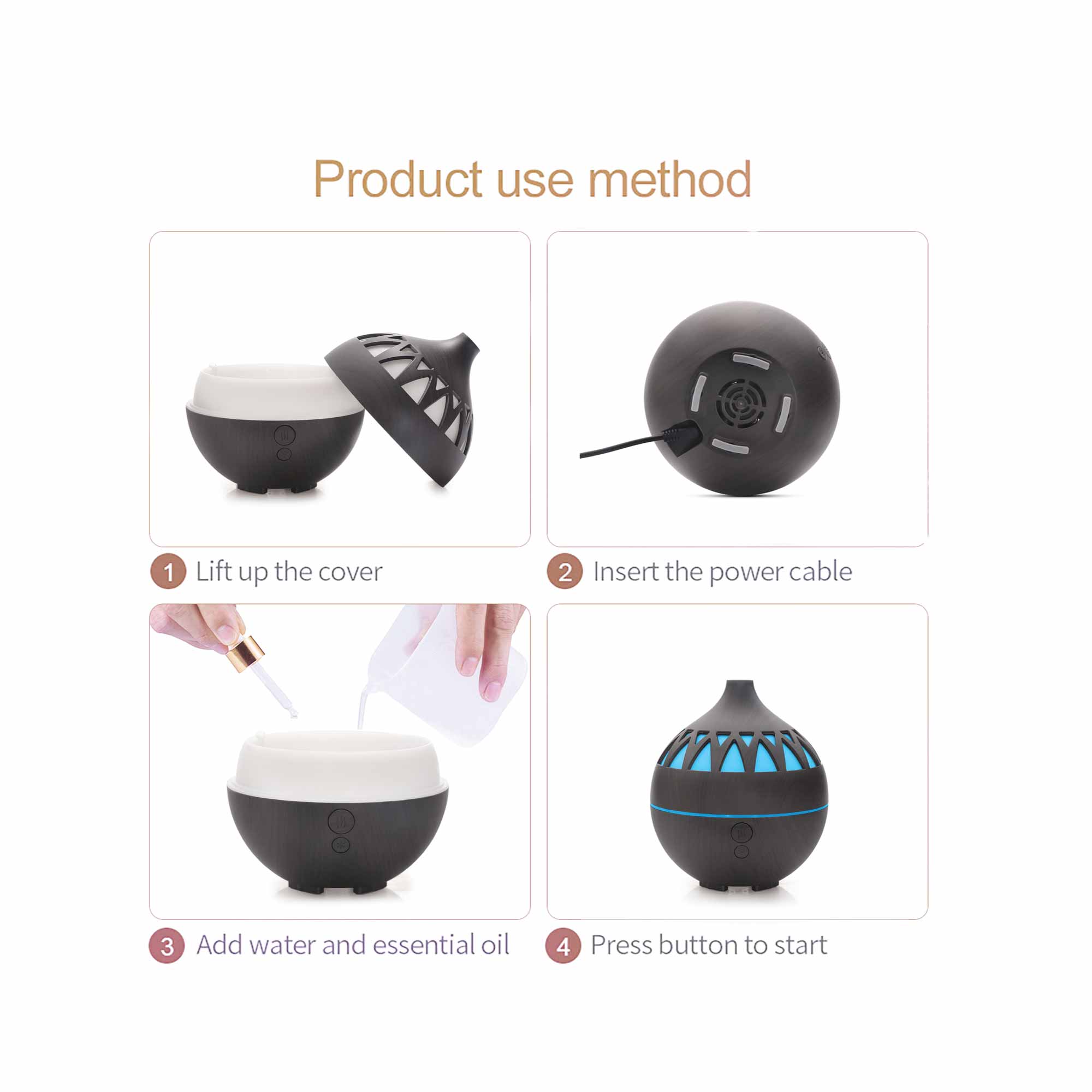 Essential Oil Aroma Diffuser - 180ml USB LED Dark Wood Mist Humidifier 6