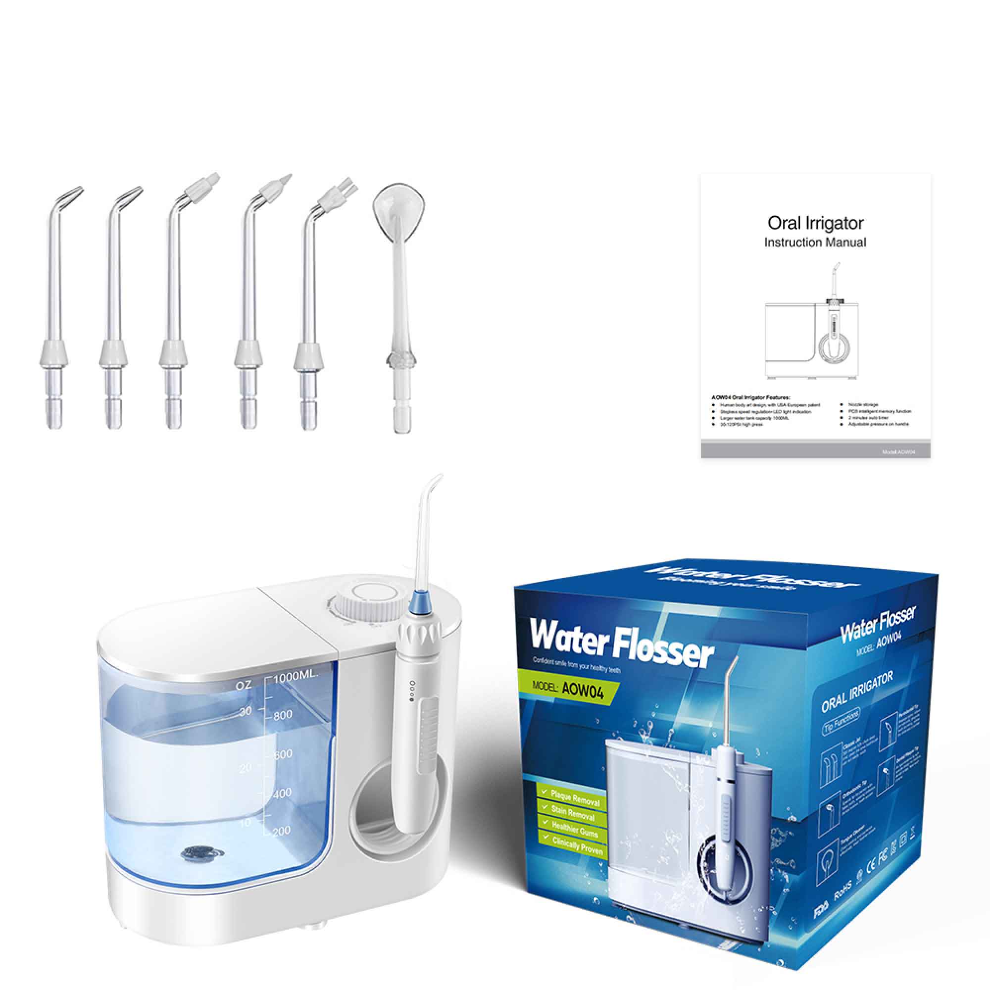 Water Jet Dental Flosser 1000ml White - Electric Oral Pressure Irrigator 3