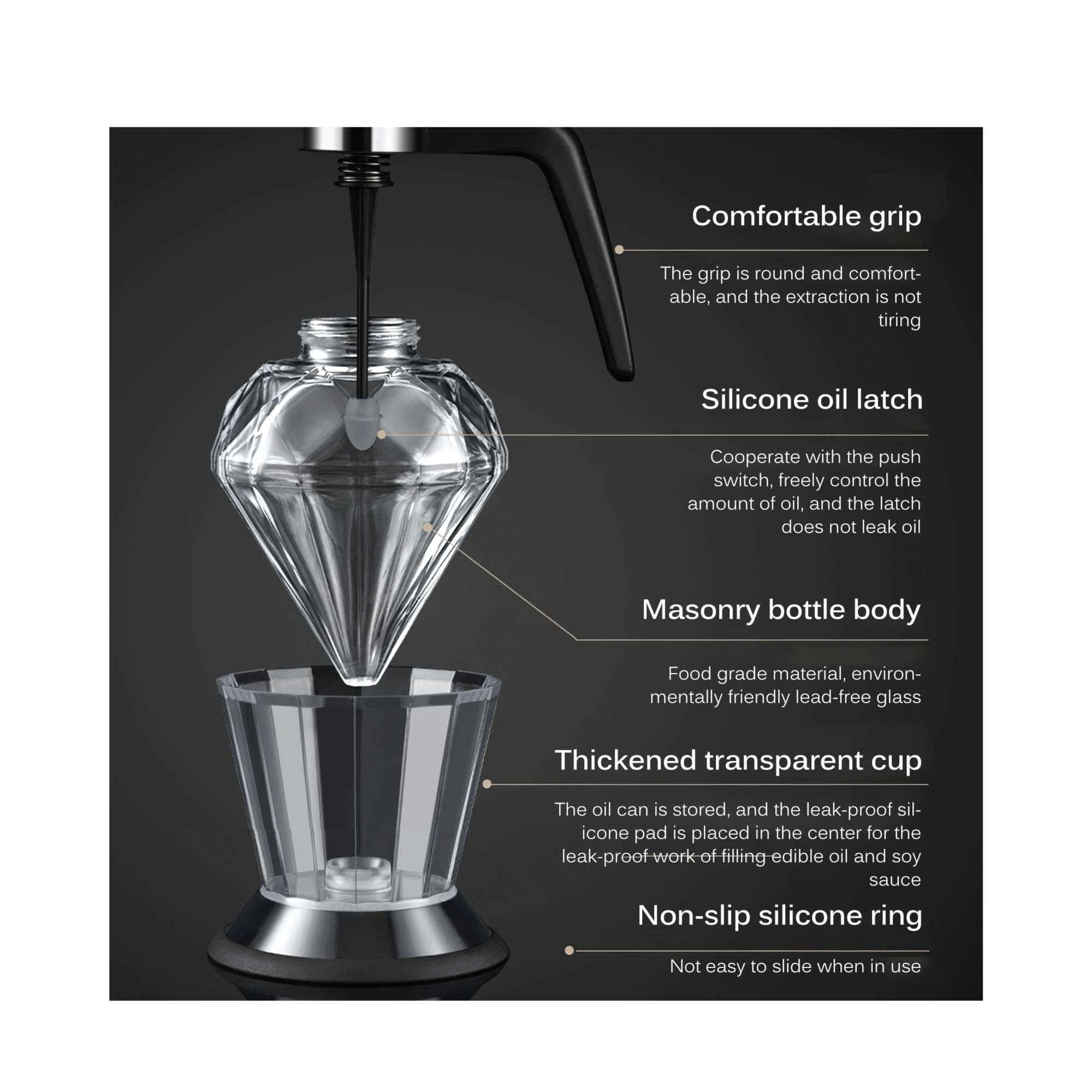 200ml Oil Honey Dispenser - Syrup Sauce Glass Pourer - Diamond Pot and Stand 3