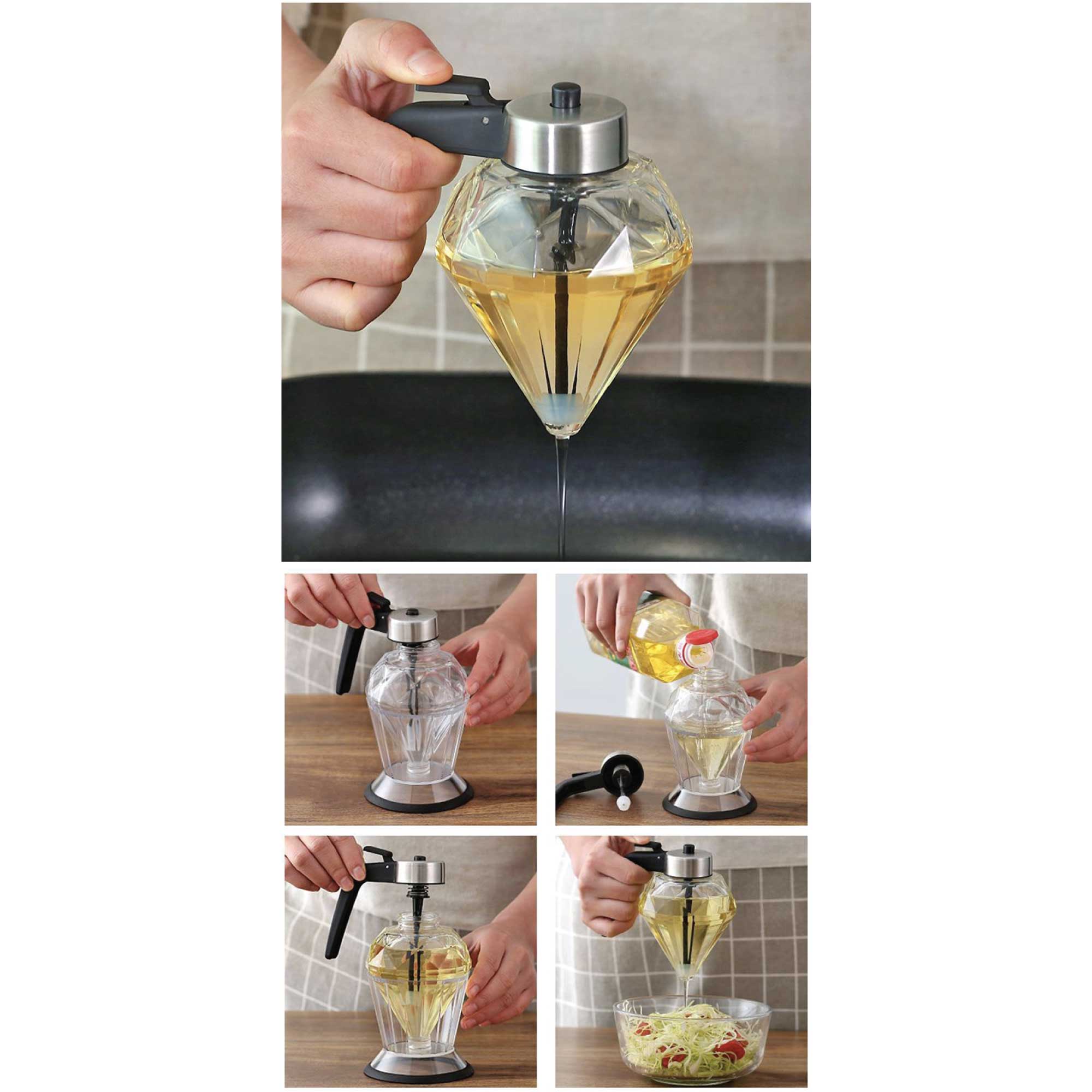 200ml Oil Honey Dispenser - Syrup Sauce Glass Pourer - Diamond Pot and Stand 7
