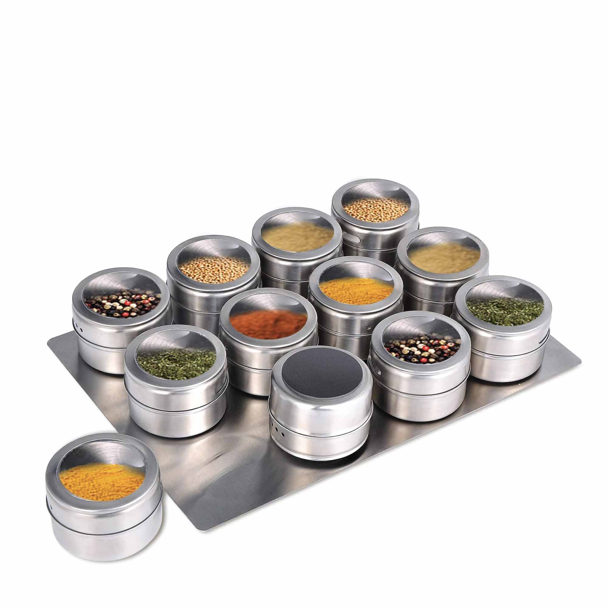 12 Magnetic Spice Jar Tins and Steel Plate - 150g Seasoning Storage Containers 4