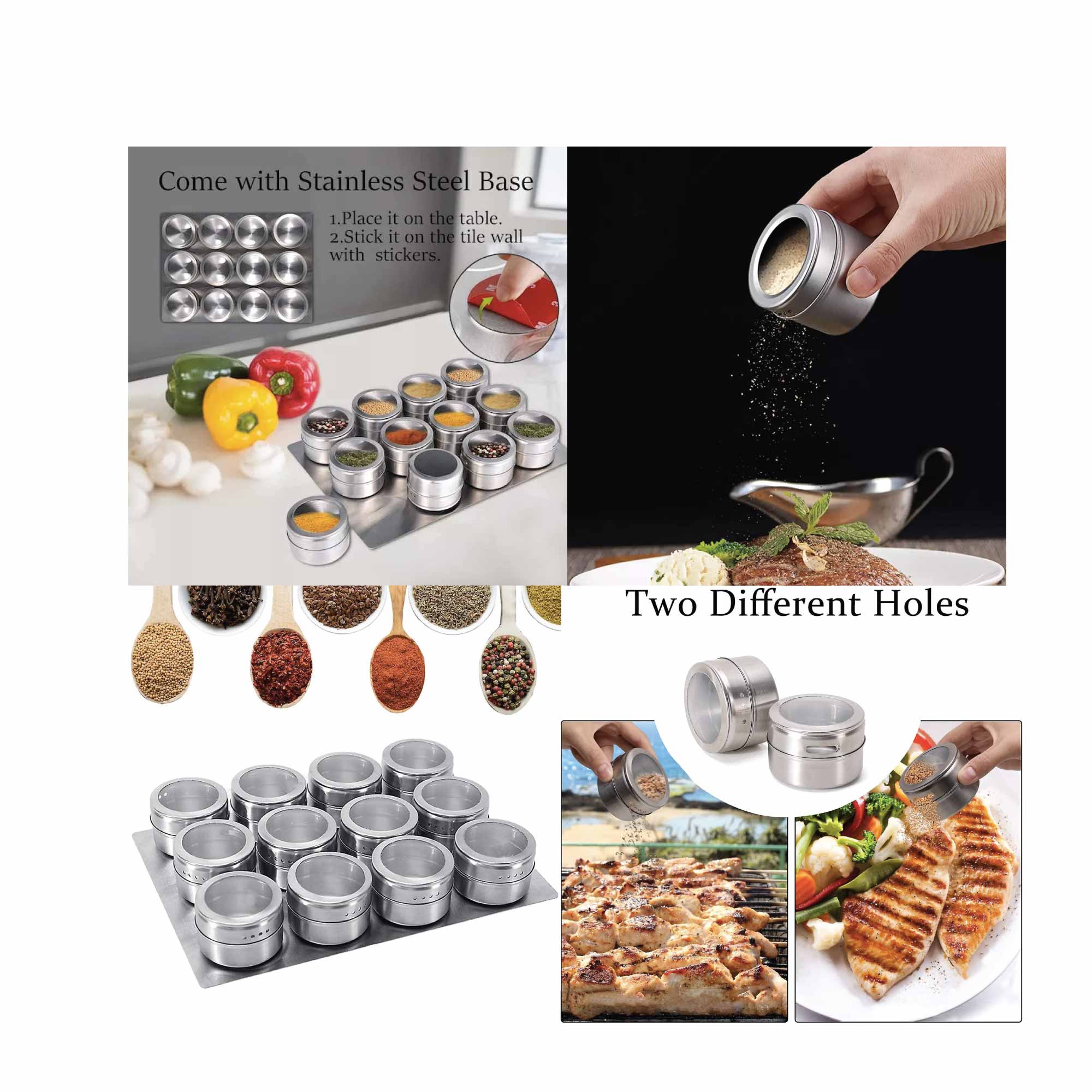 12 Magnetic Spice Jar Tins and Steel Plate - 150g Seasoning Storage Containers 6